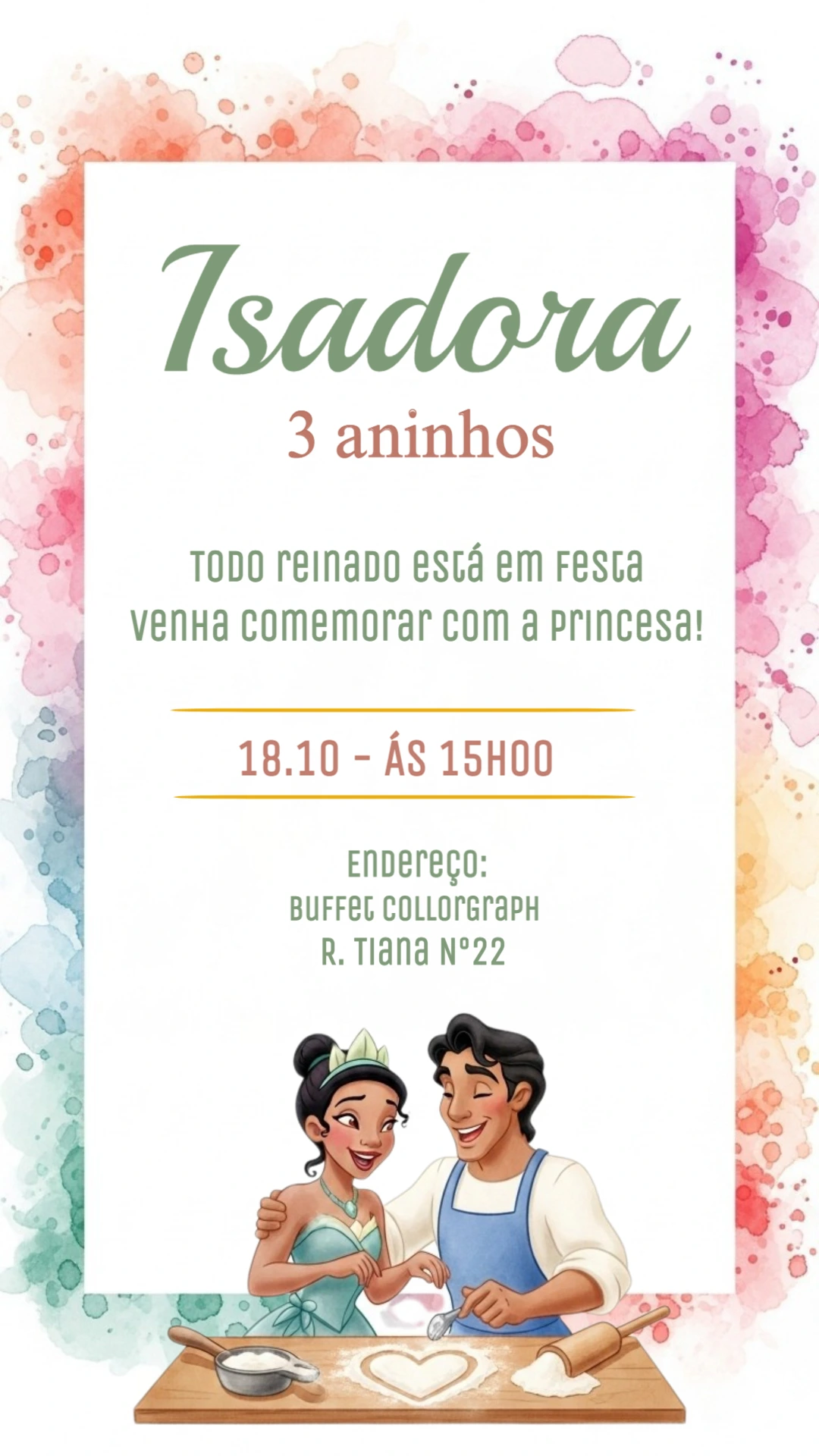Convite Aniversário Princesa e o Sapo para Editar Online
