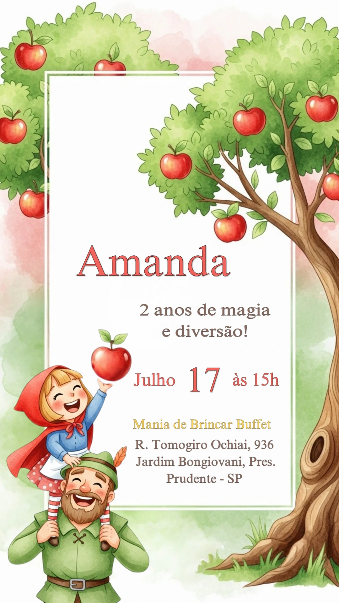 Convite Aniversário Chapeuzinho Vermelho para Editar Online
