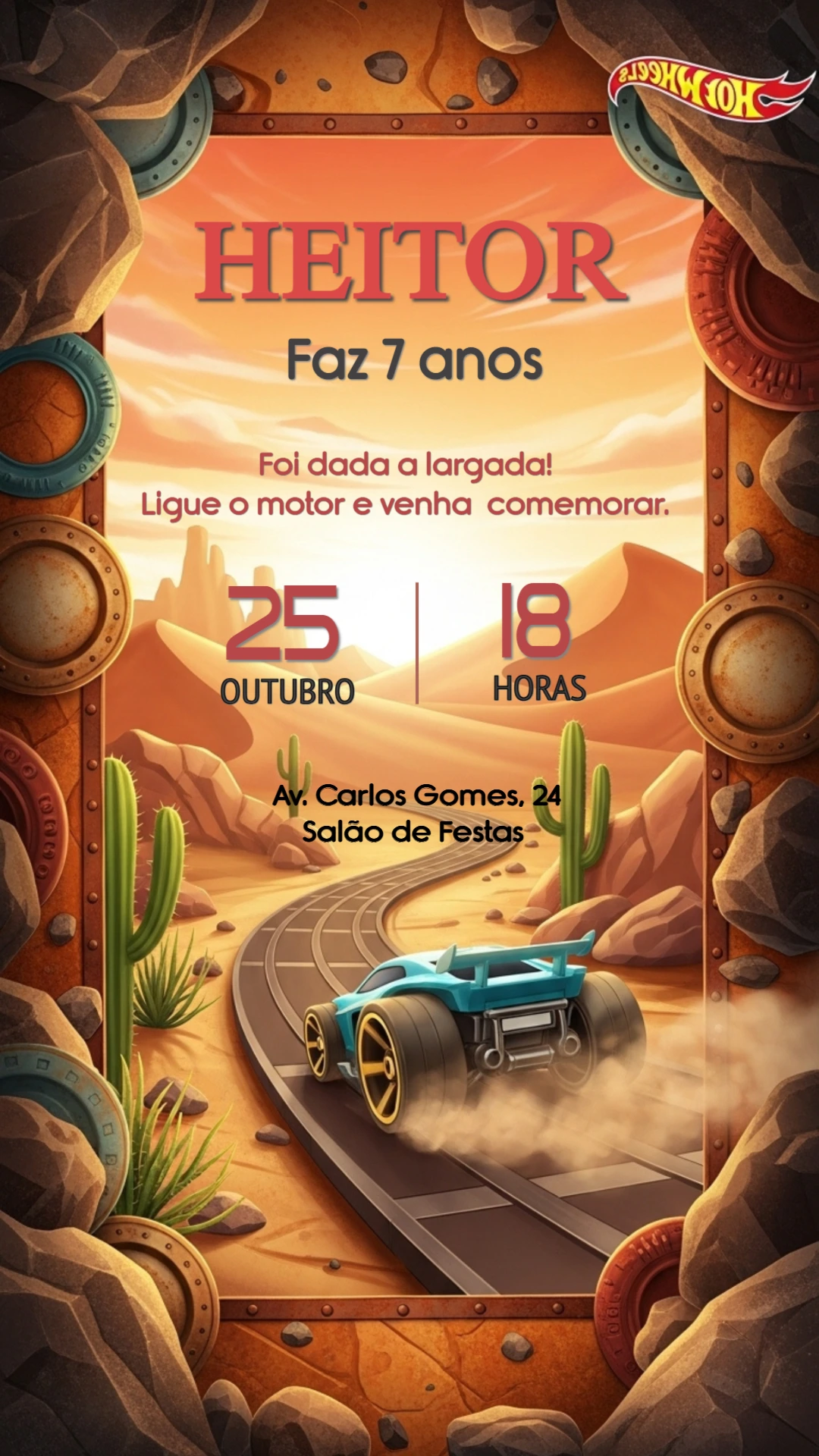Convite de Aniversário Hot Wheels para Editar Online