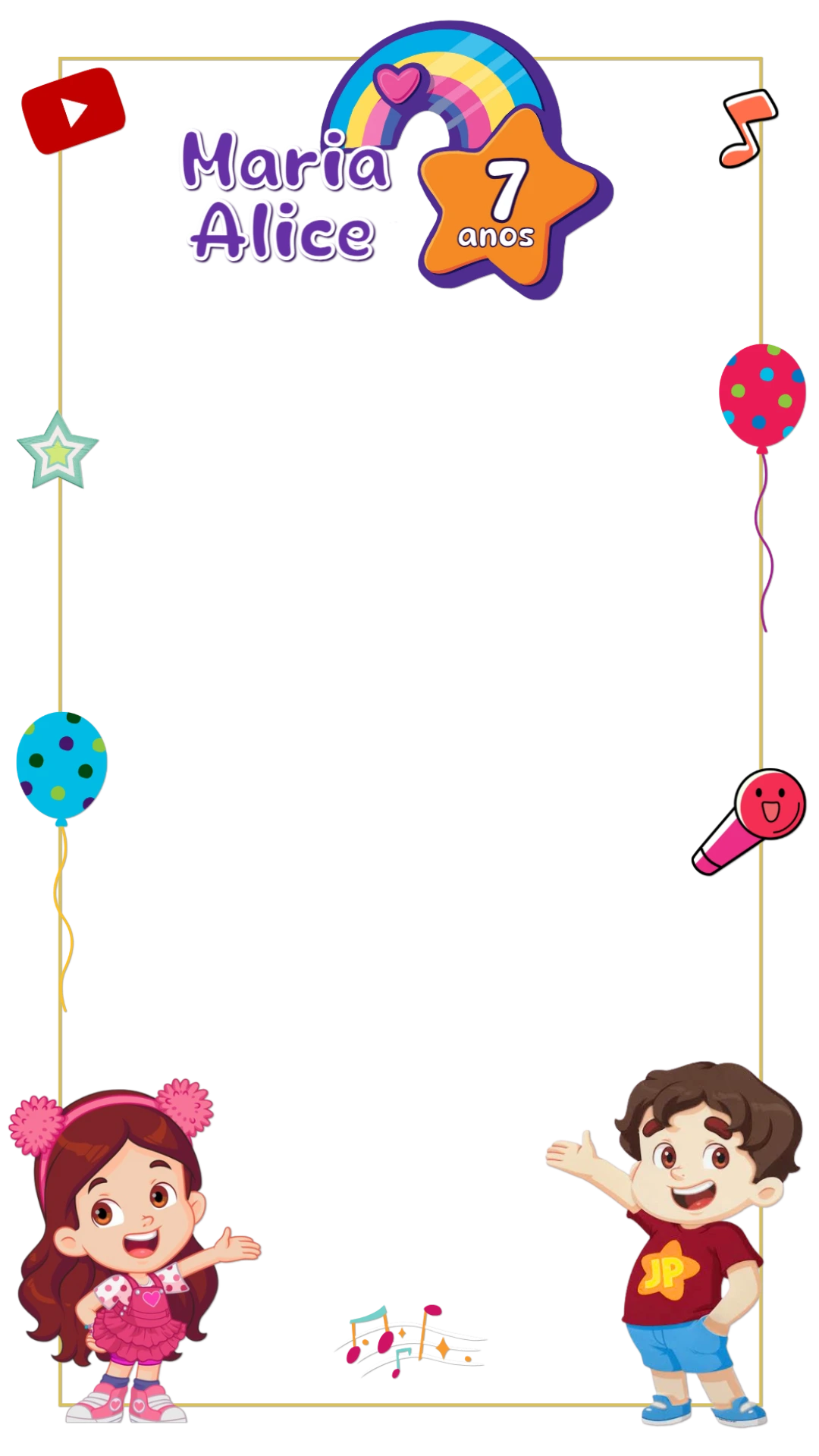 Moldura de Aniversário Maria Clara e JP para Editar Online