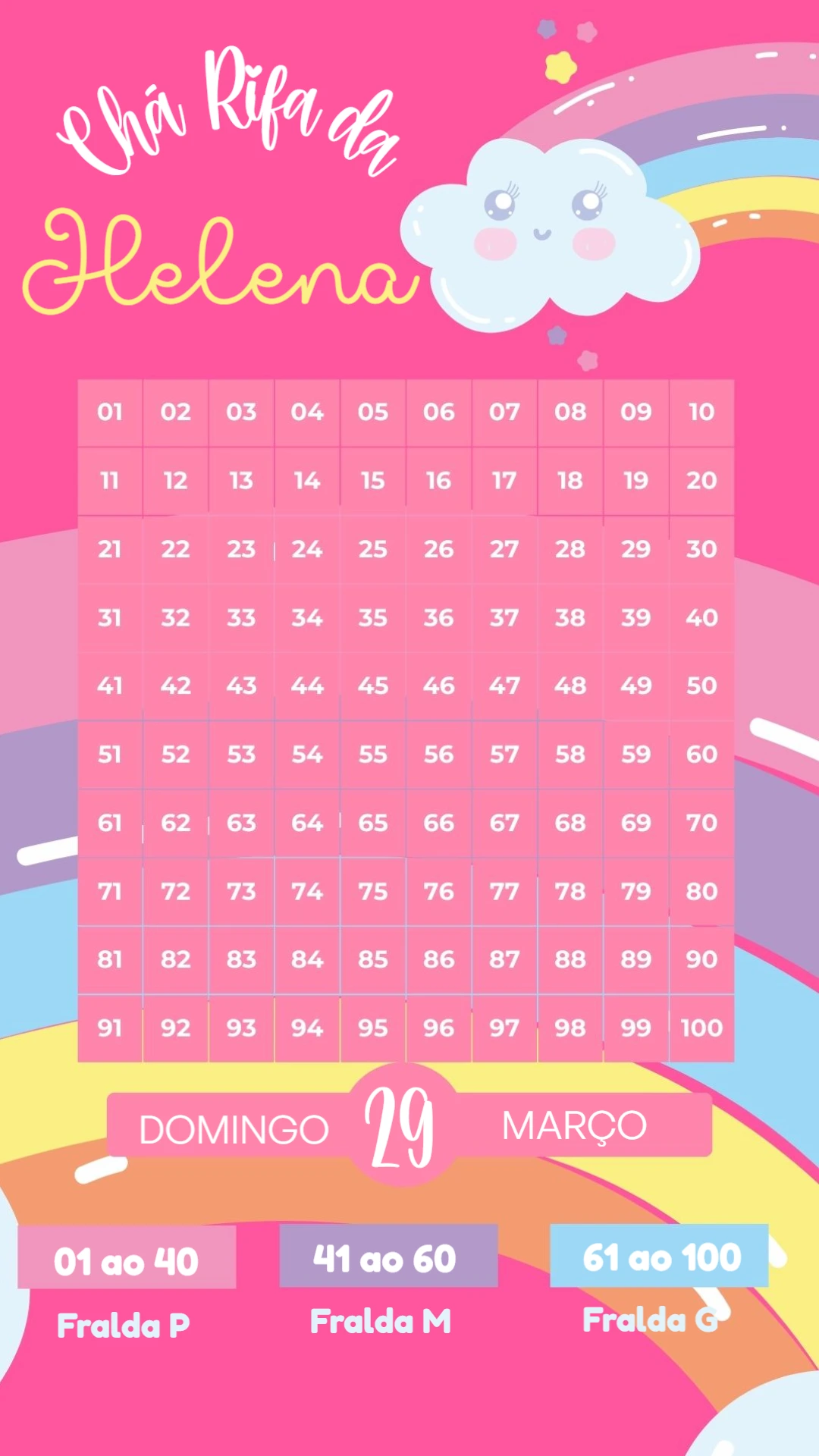 Rifa Chá de Fraldas Menina Nuvem Rosa para Editar Online