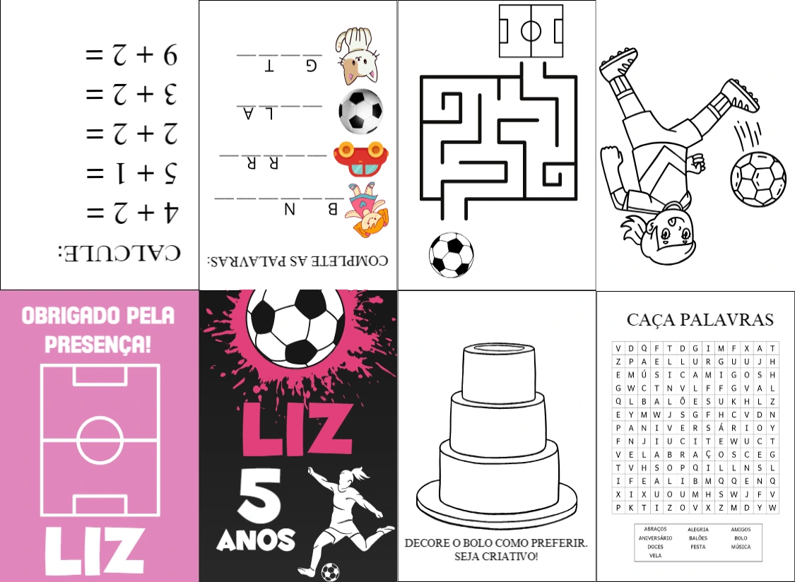 Lembrancinha Livrinho de Atividades Futebol Rosa para Editar