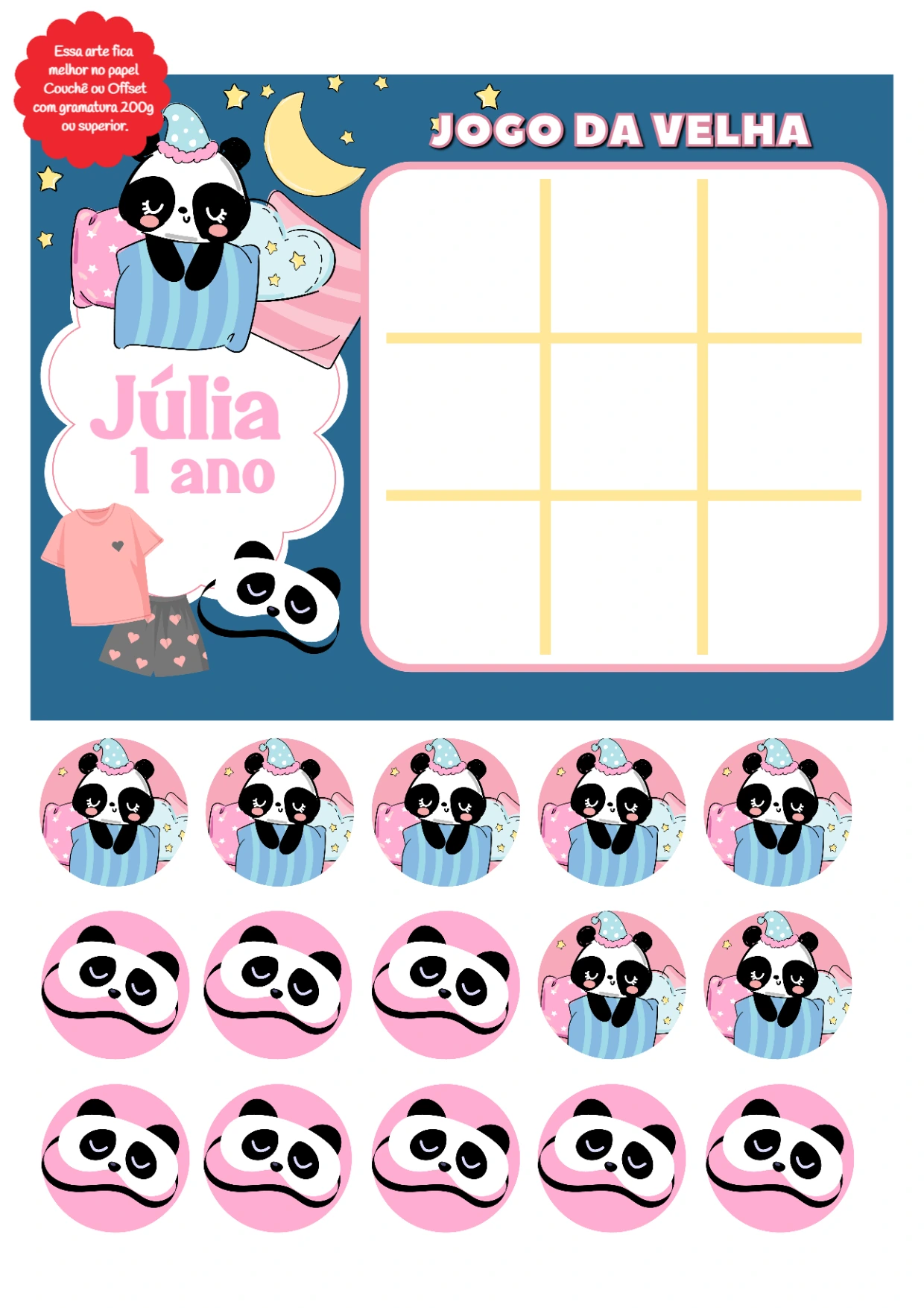 Jogo da Velha Festa do Pijama Panda para Editar Online