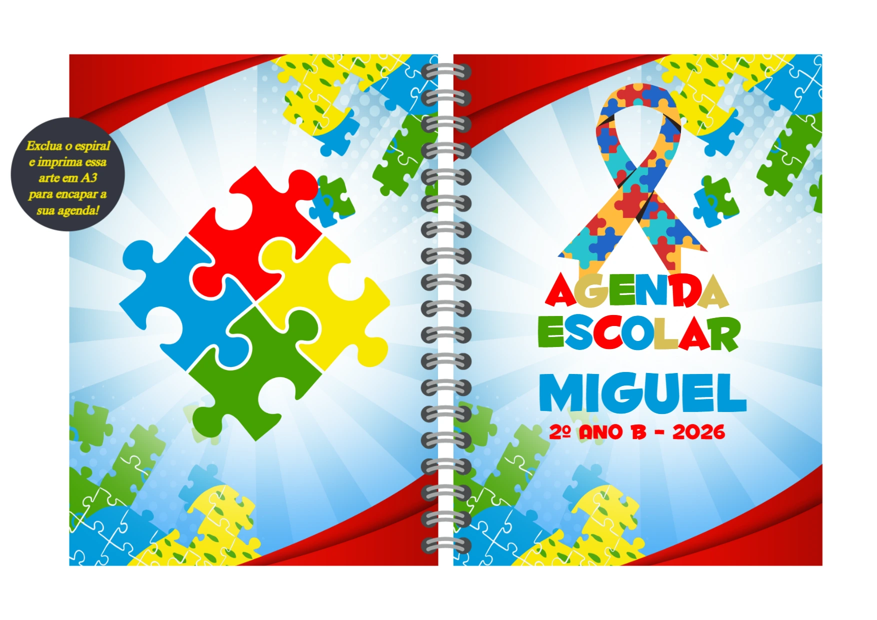 Capa de Agenda Escolar Autismo para Editar Online