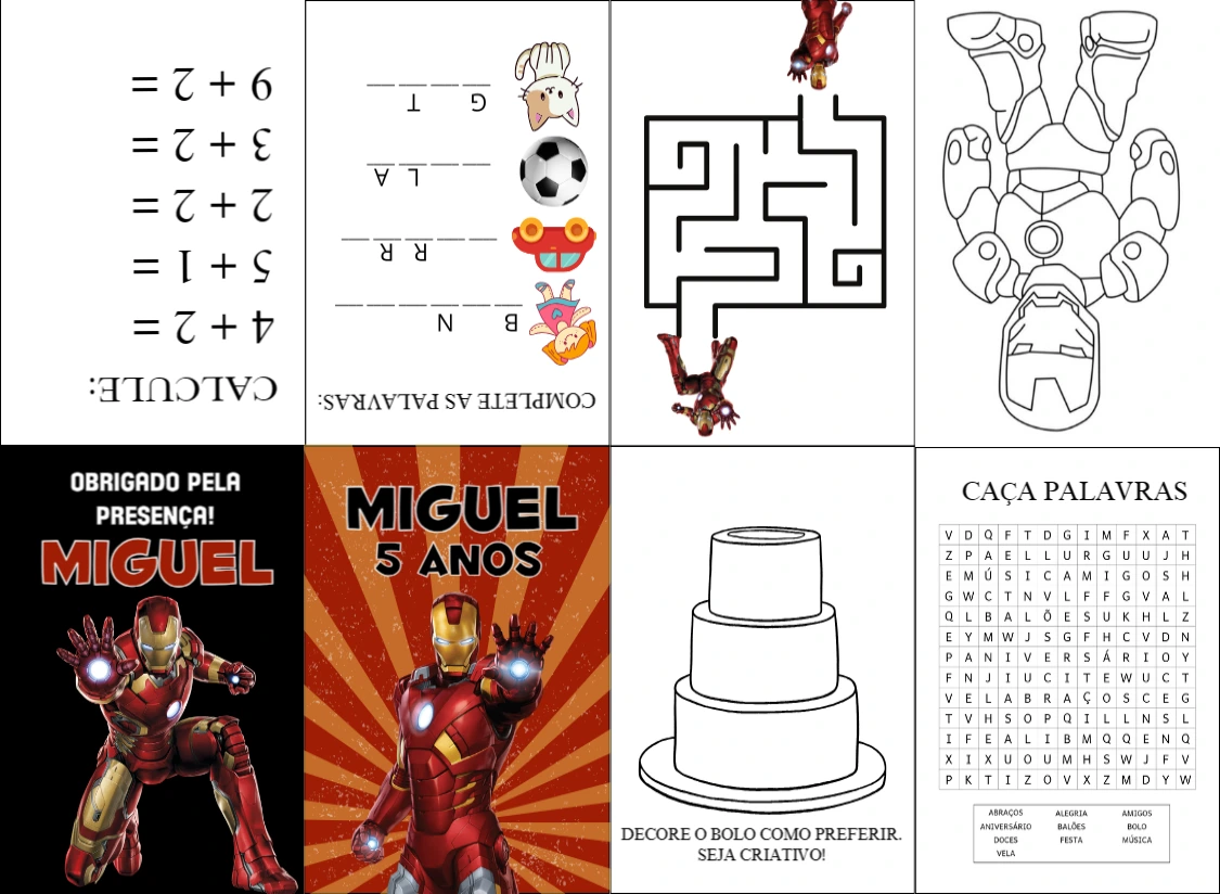 Livro de Atividades Homem de Ferro Editável para Aniversário