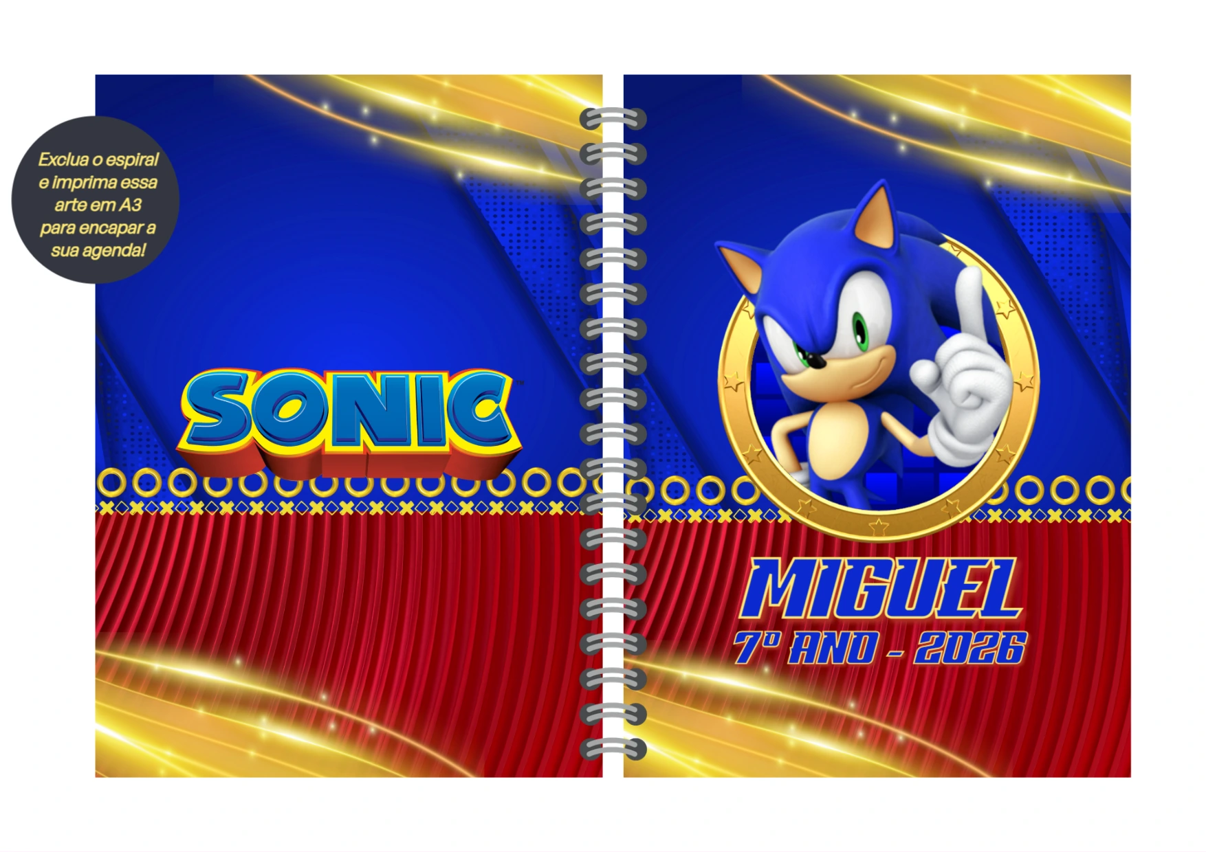 Capa de Agenda do Sonic Editável Online para Volta às Aulas