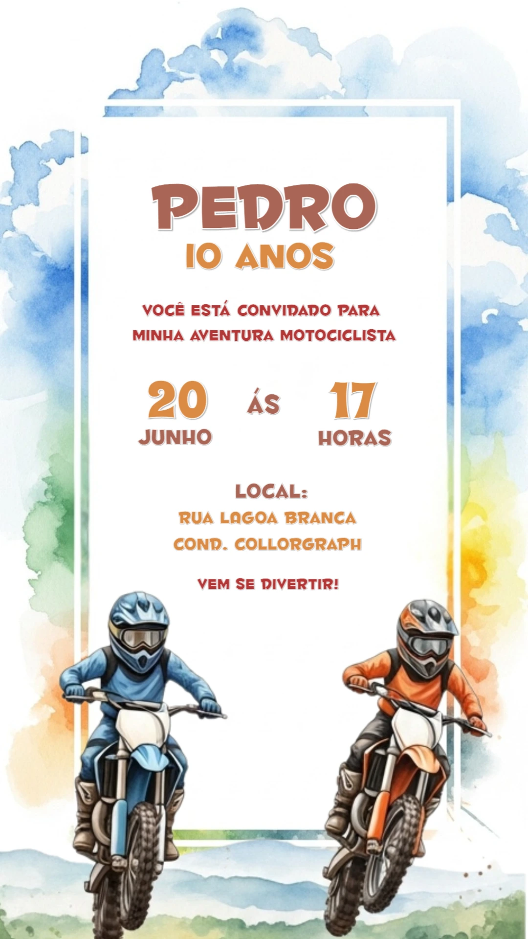 Convite de Aniversário Motocross Aventura para Editar Online