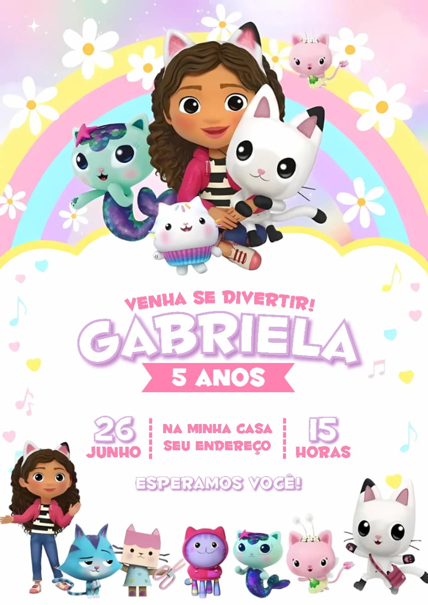 Convite de Aniversário Casa Mágica da Gabby para Editar Online