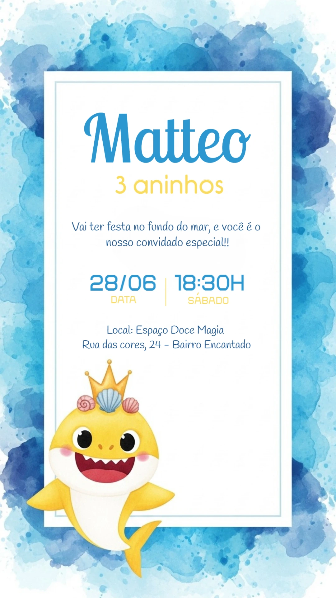 Convite de Aniversário Baby Shark para Editar Online