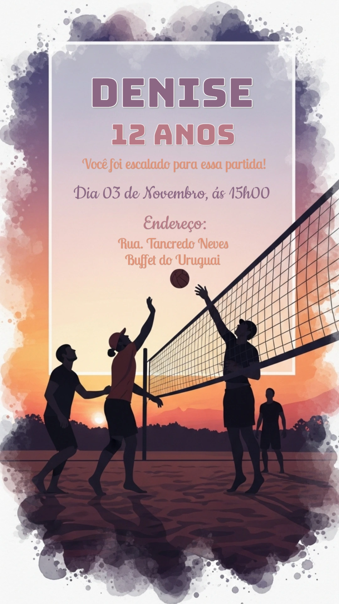 Convite Aniversário Vôlei Pôr do Sol para Editar Online