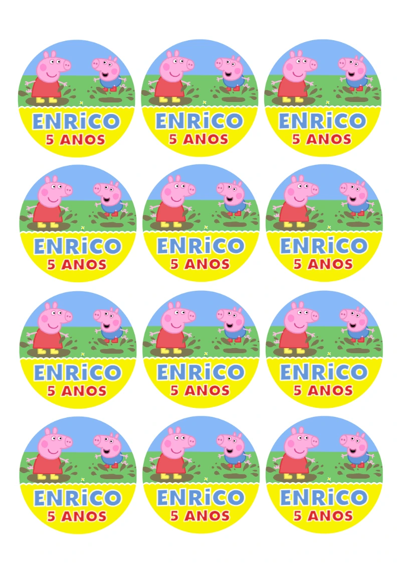 Adesivo Redondo Aniversário Peppa Pig e George para Editar