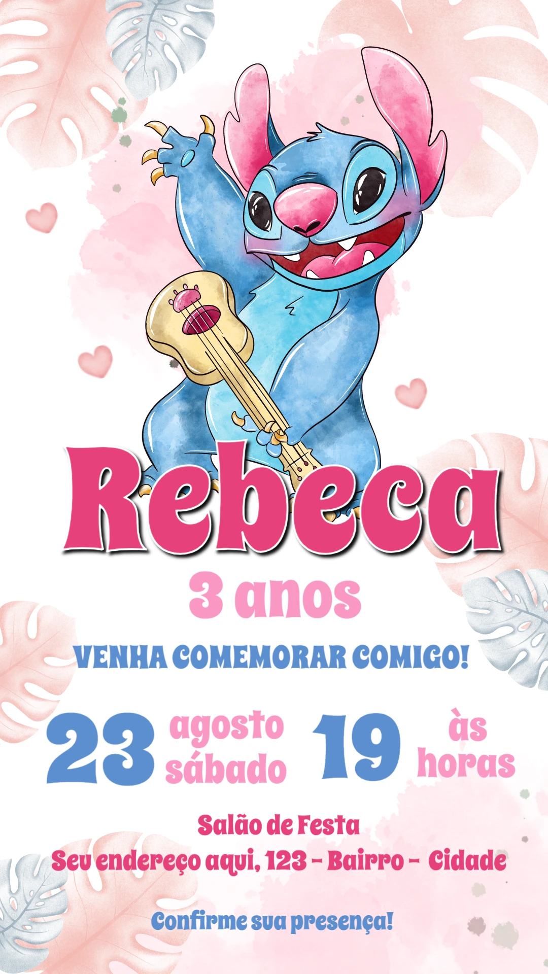 Convite Aniversário Stitch Tropical para Editar Online