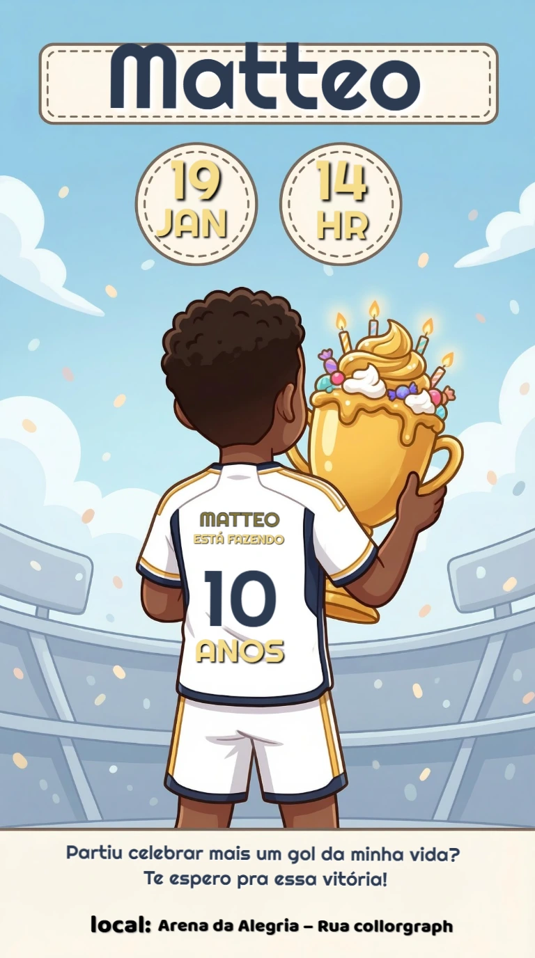 Convite de Aniversário Futebol Infantil para Editar Online
