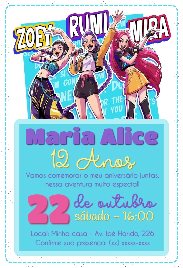 Convite de Aniversário K-pop com Guerreiras para Editar