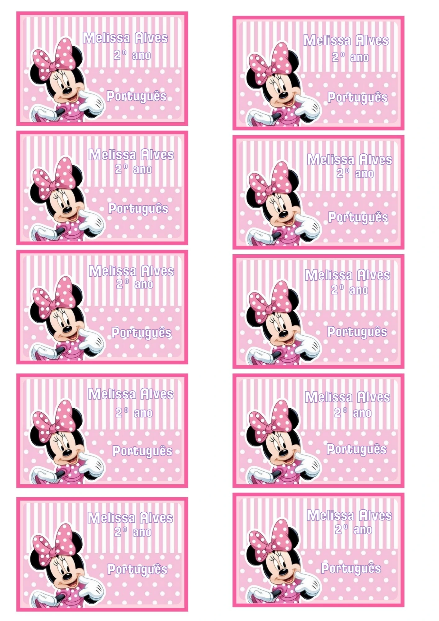Etiqueta Escolar Minnie Rosa Editável para Imprimir