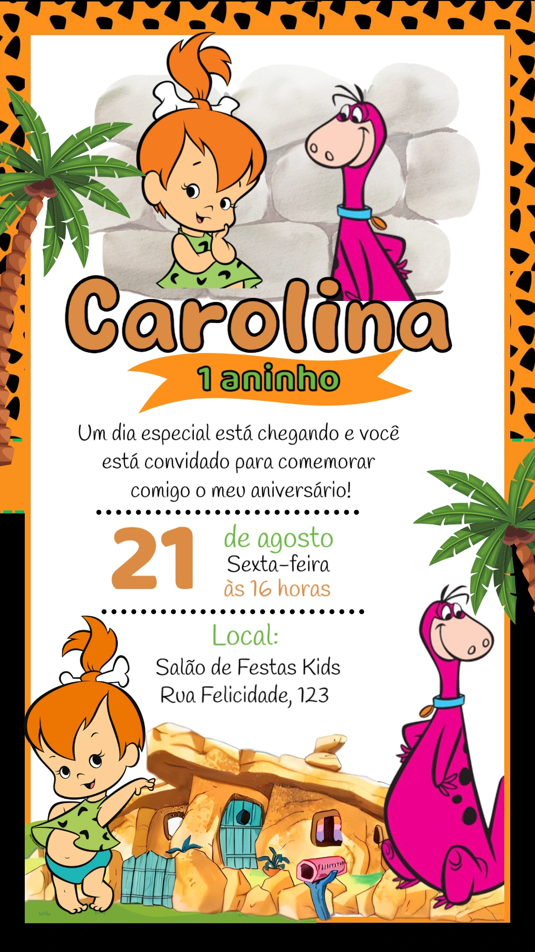 Convite Aniversário Pedrita dos Flintstones para Editar Online