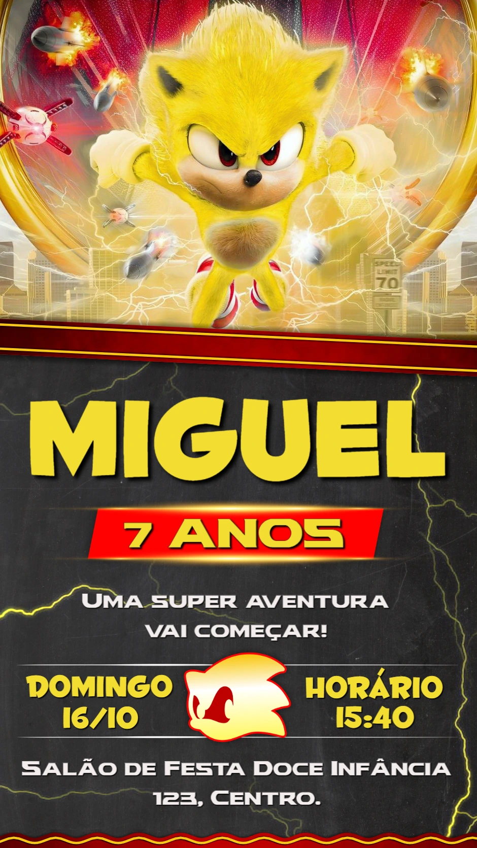 Convite de Aniversário Super Sonic para Editar Online