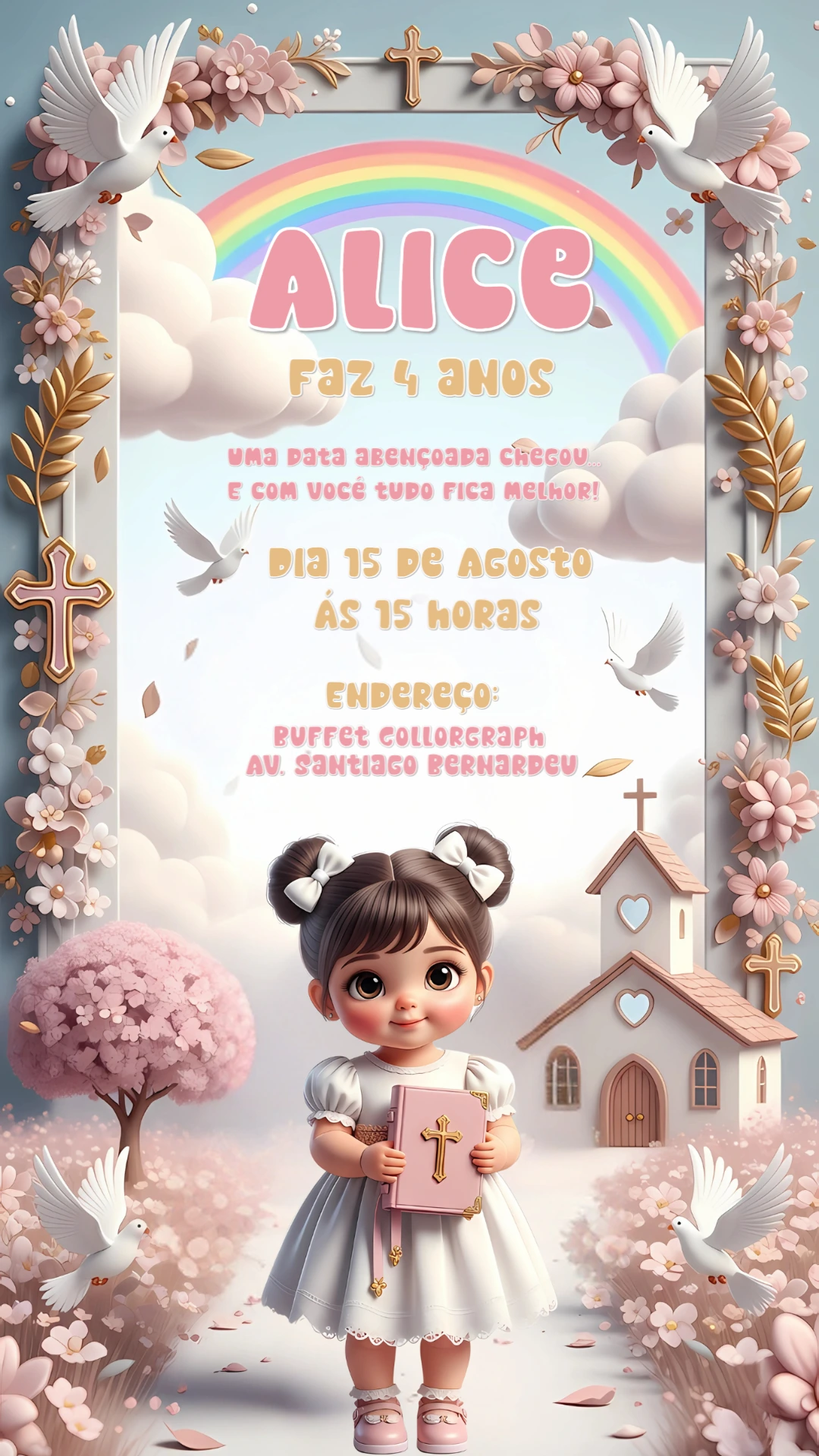 Convite Aniversário Evangélico Menina para Editar Online