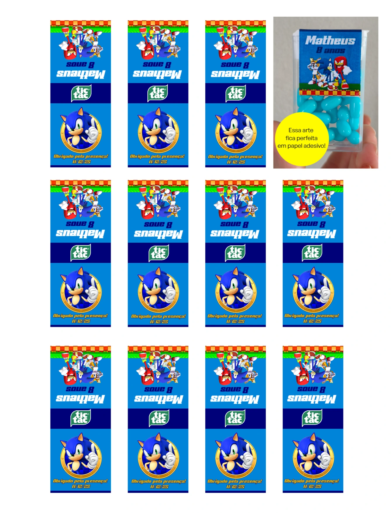 Adesivo Tic Tac Aniversário Sonic para Editar e Imprimir