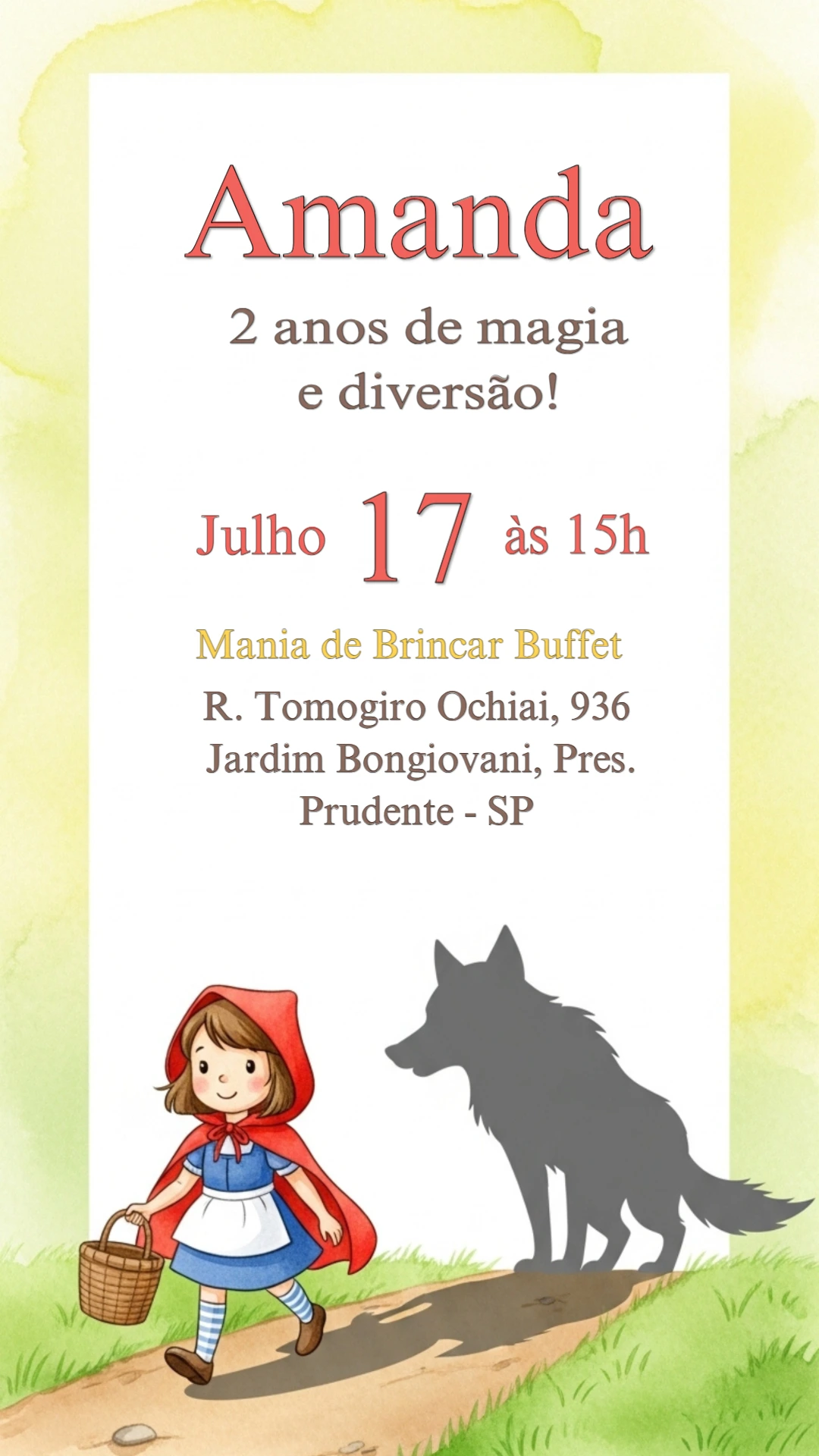 Convite de Aniversário Chapeuzinho Vermelho para Editar