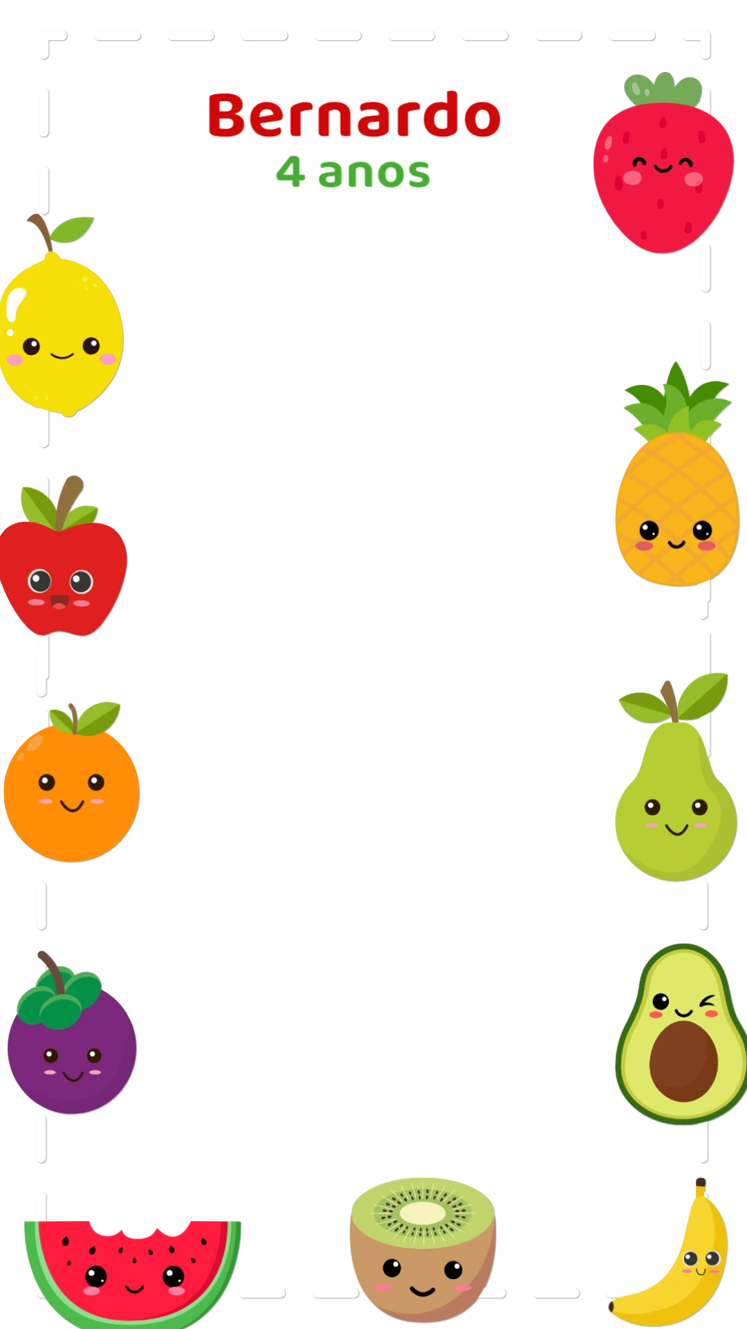 Moldura de Aniversário Frutinhas para Editar Online