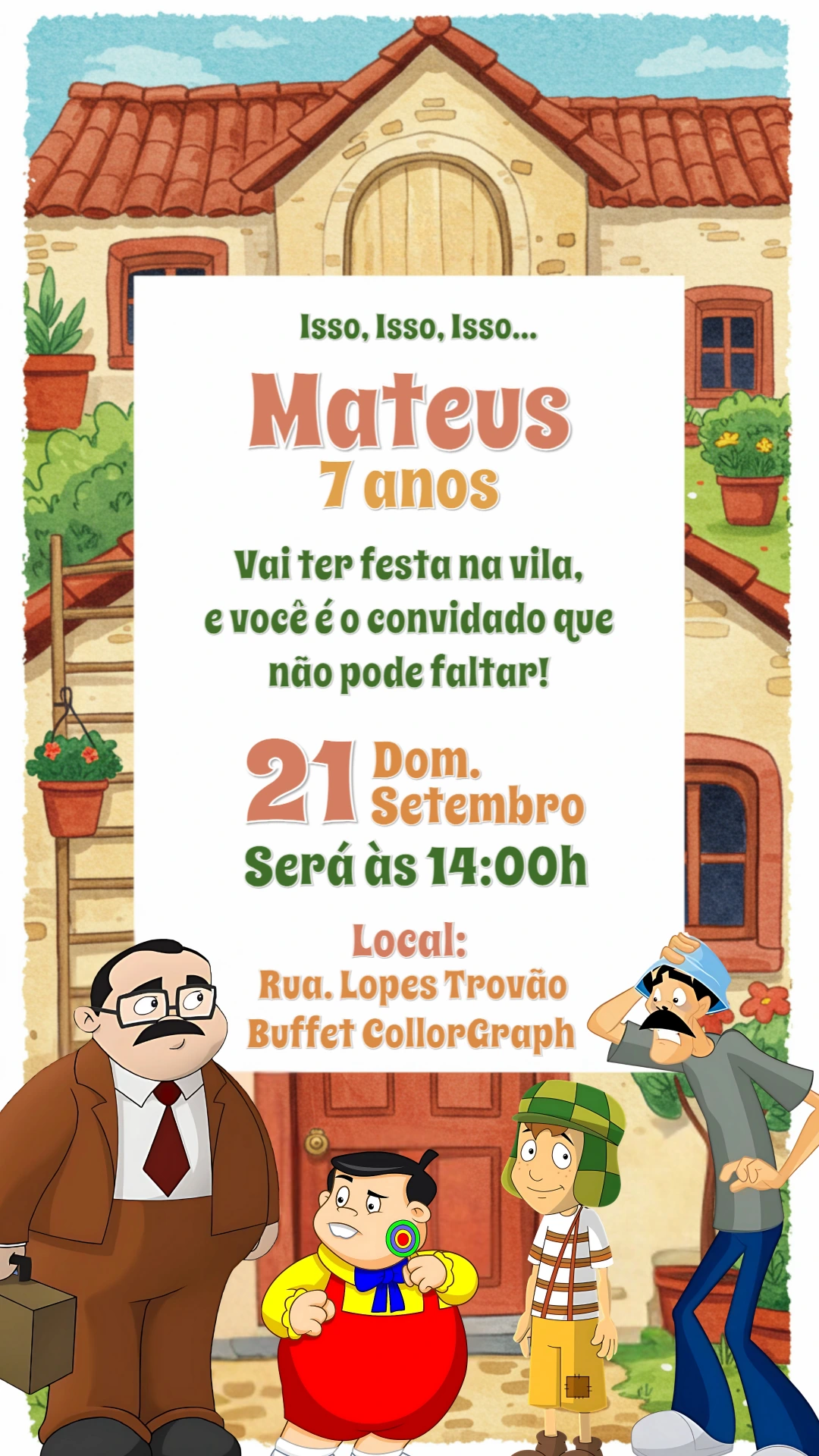 Convite de Aniversário da Turma do Chaves Editável Online
