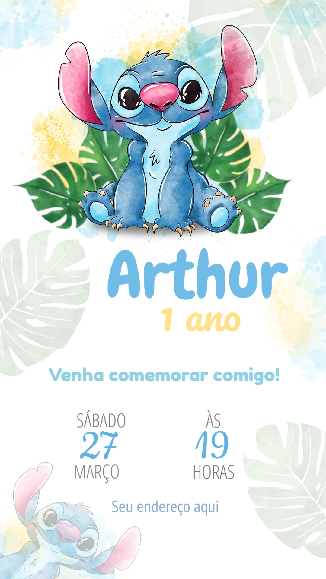 Convite de Aniversário Stitch para Editar Online