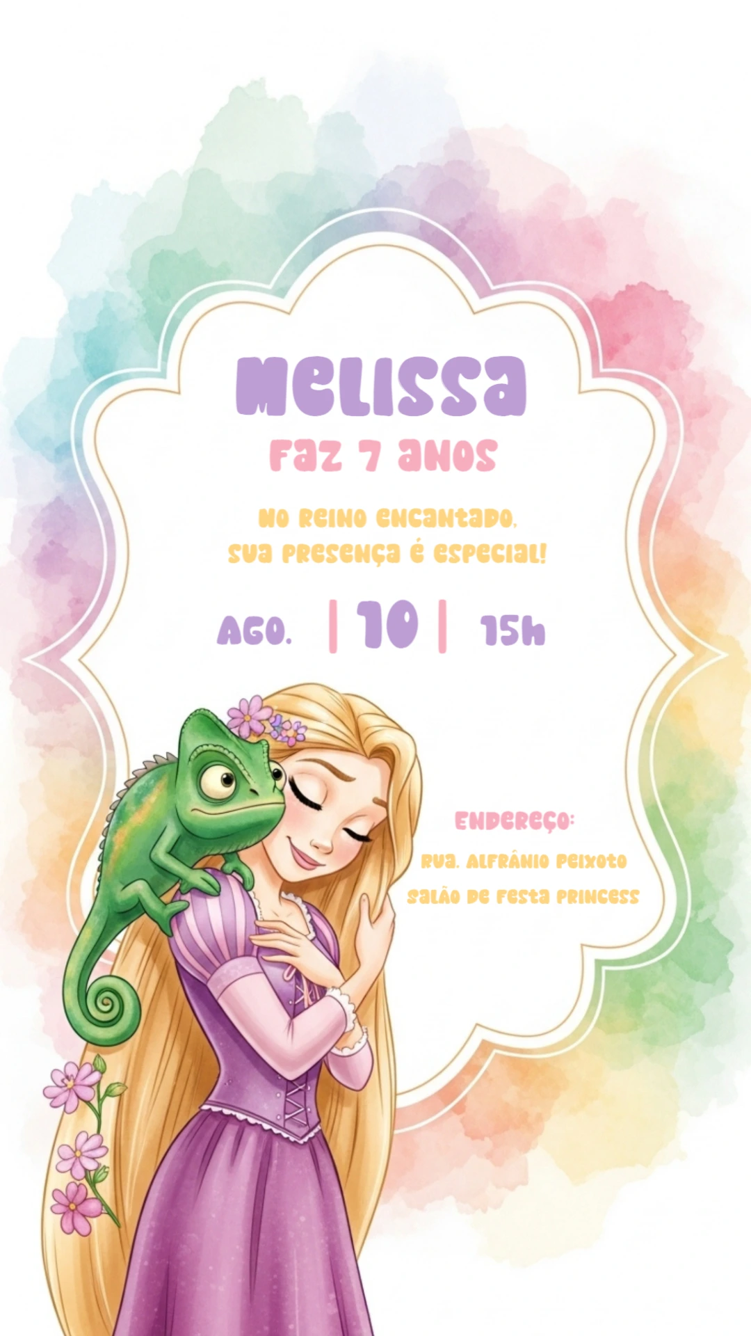 Convite Aniversário Rapunzel Enrolados para Editar Online