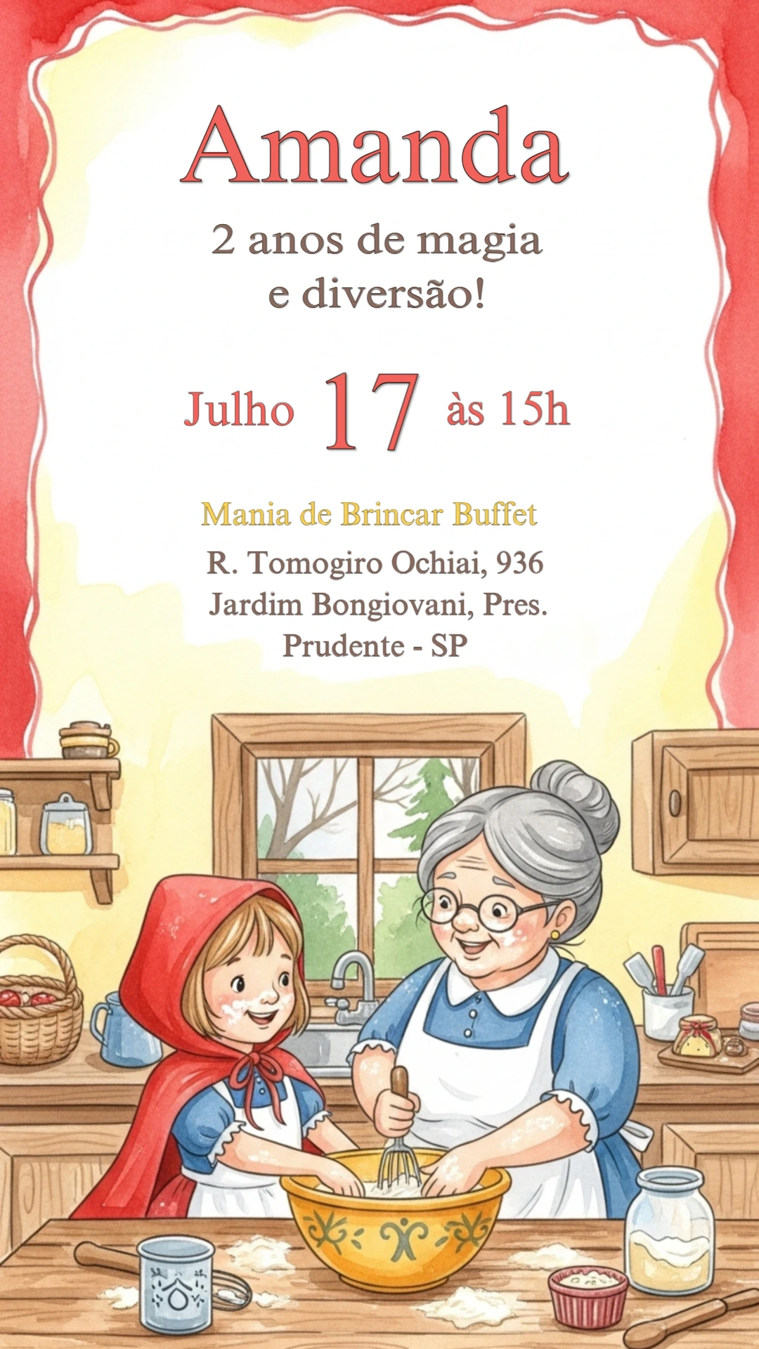 Convite de Aniversário Chapeuzinho Vermelho para Editar