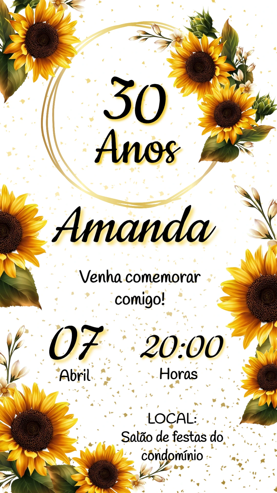 Convite de Aniversário Girassol para Editar Online