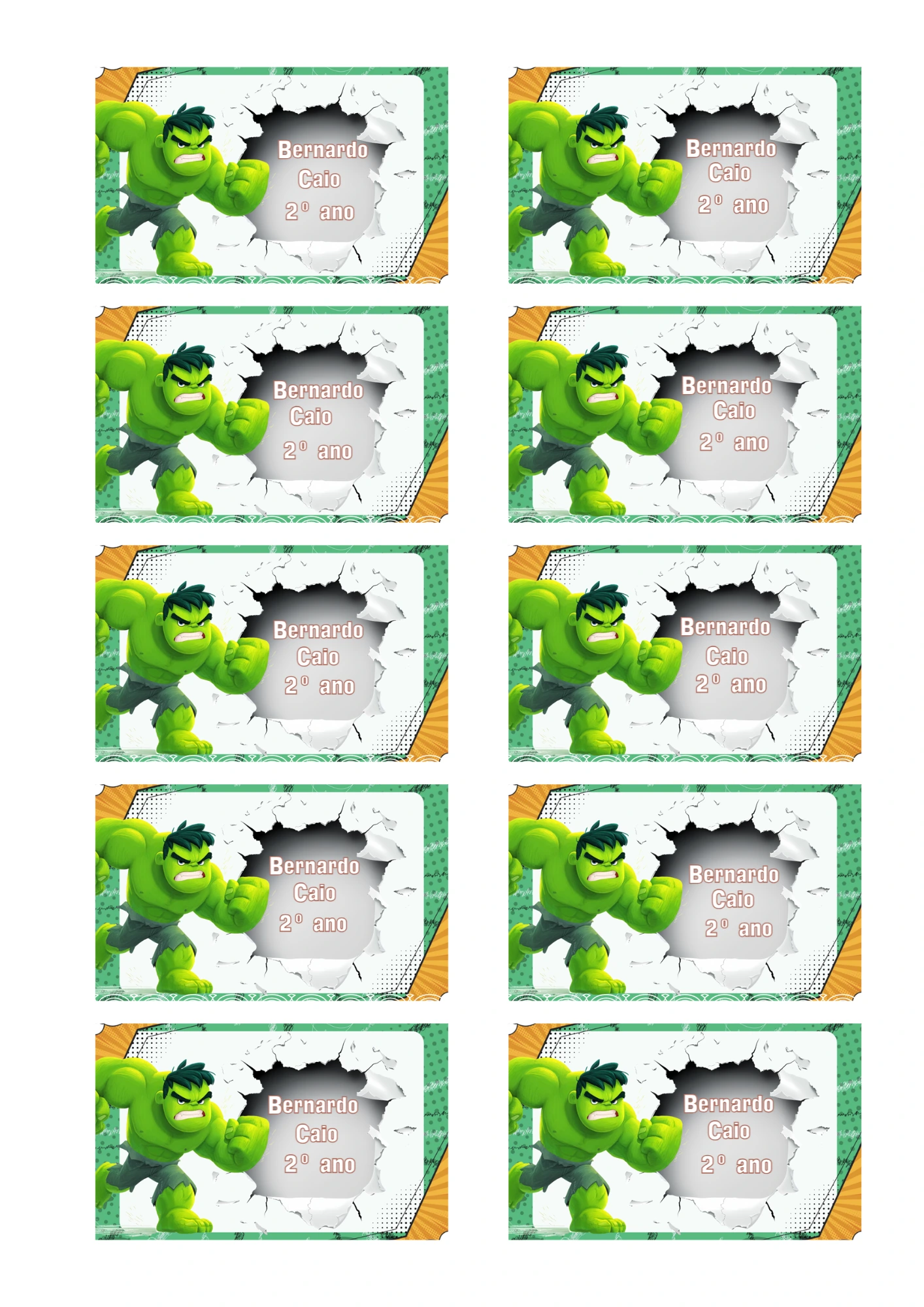 Etiqueta Escolar do Hulk: Modelo Digital Editável para Imprimir