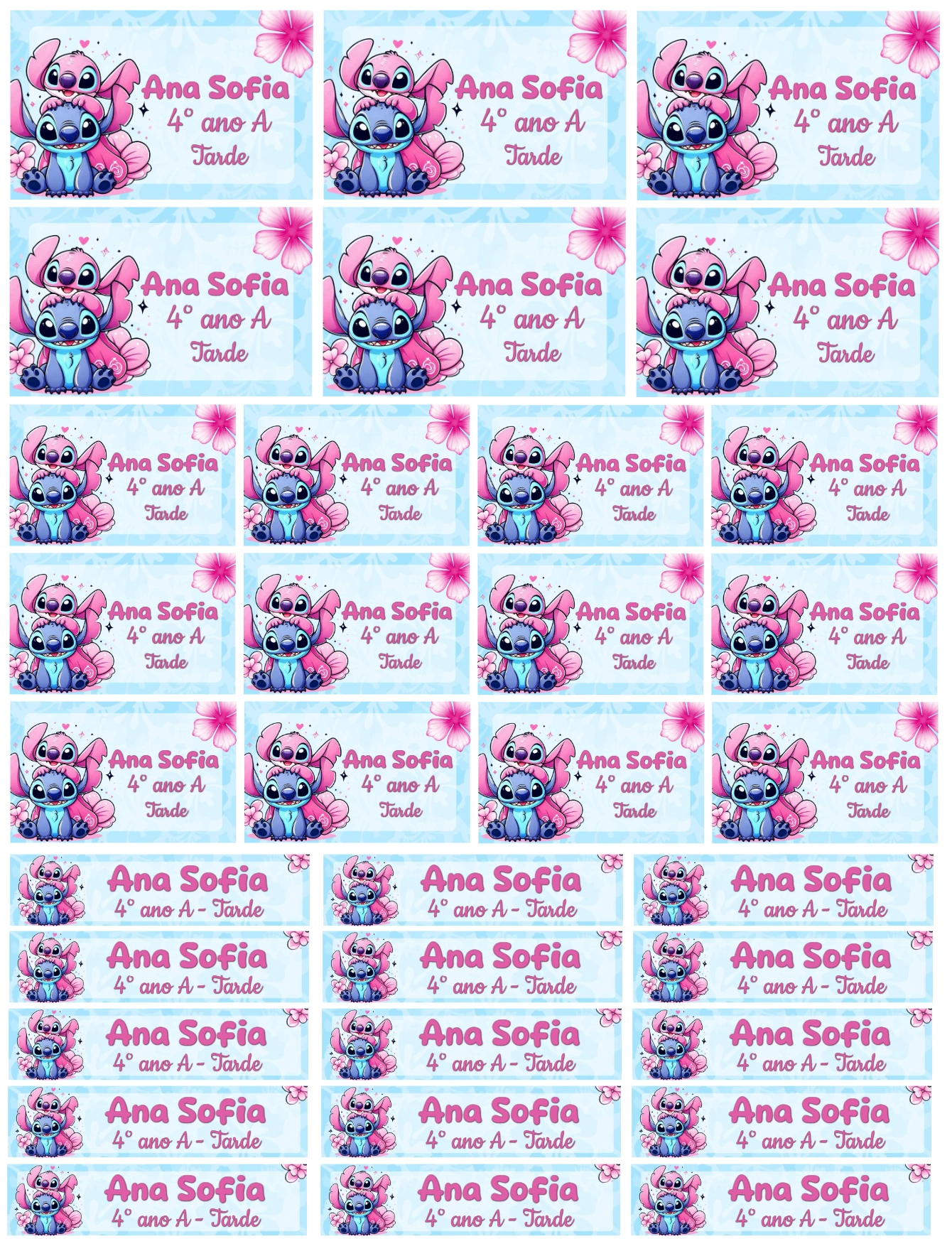 Etiqueta Escolar Stitch e Angel Fofa e Colorida para Editar