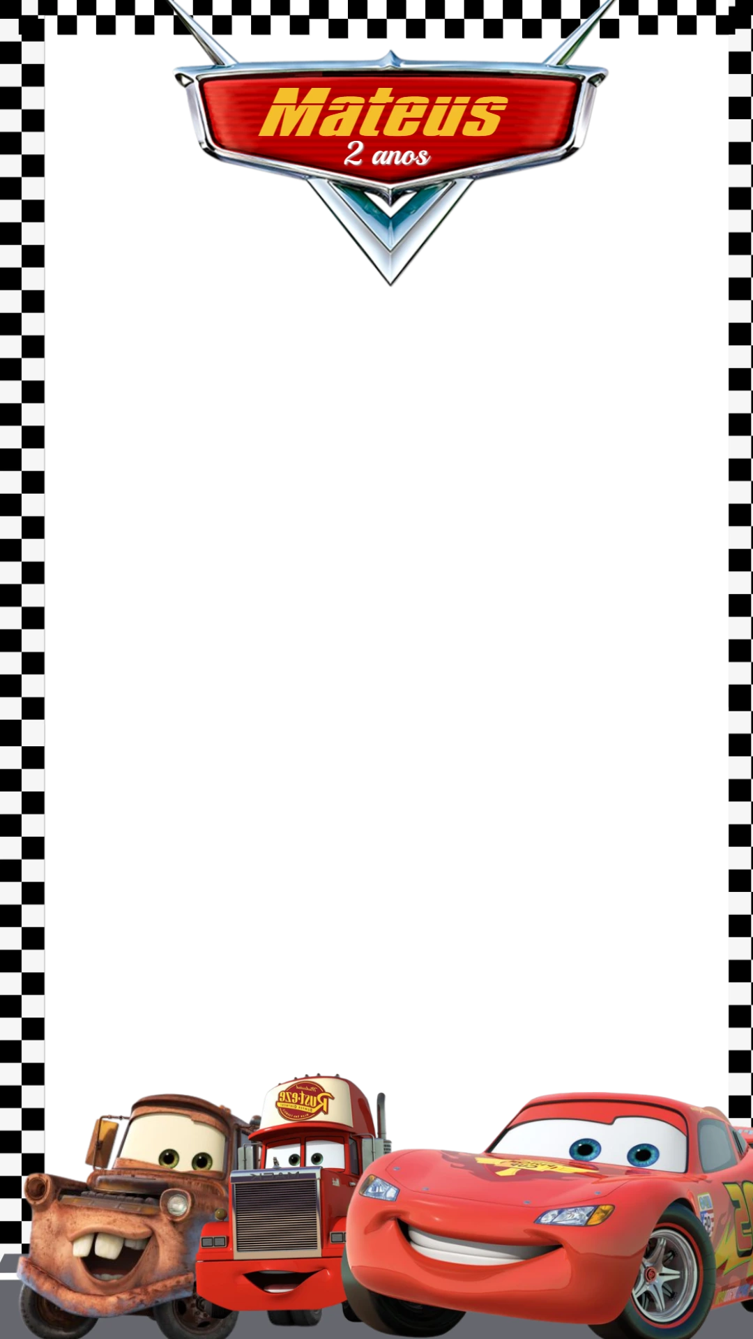 Moldura de Aniversário Carros com Personagens para Editar Online