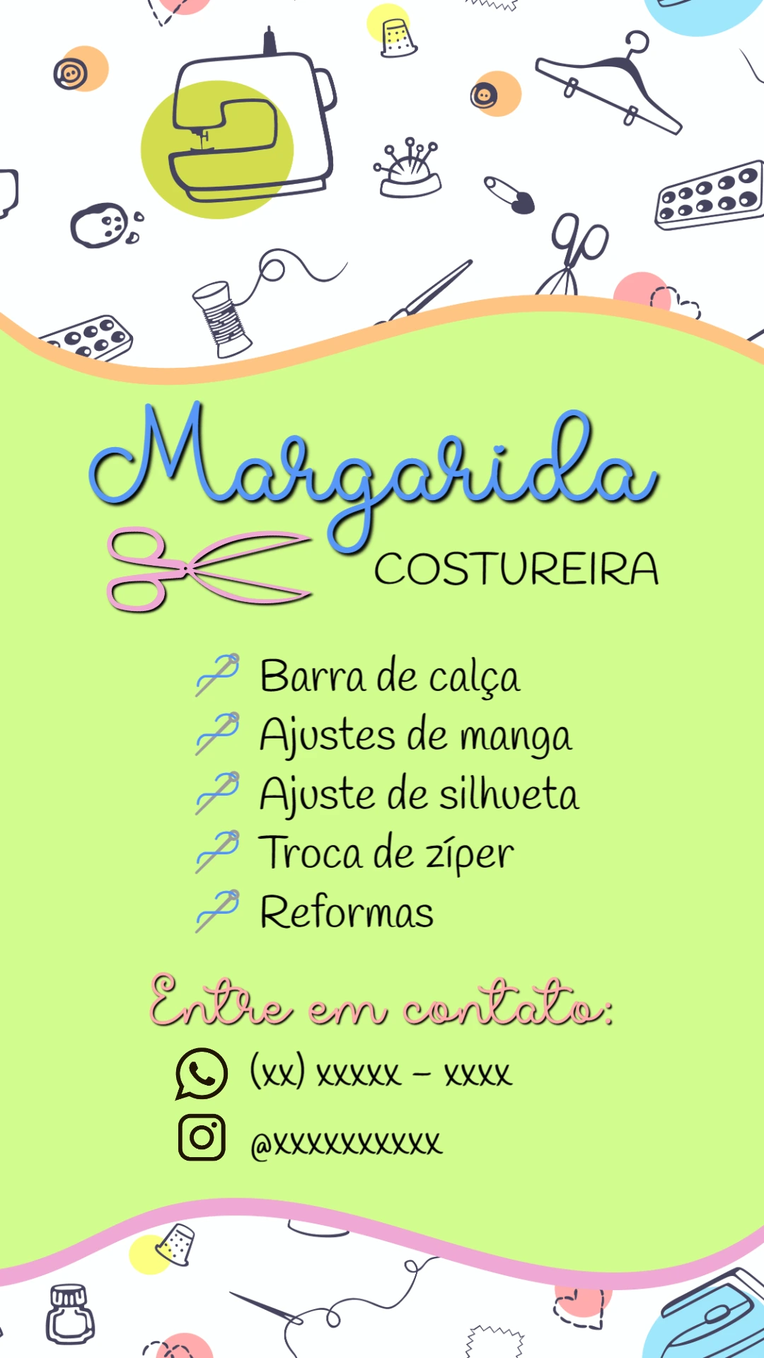 Cartão de Visita Costureira com Ilustrações para Editar Online