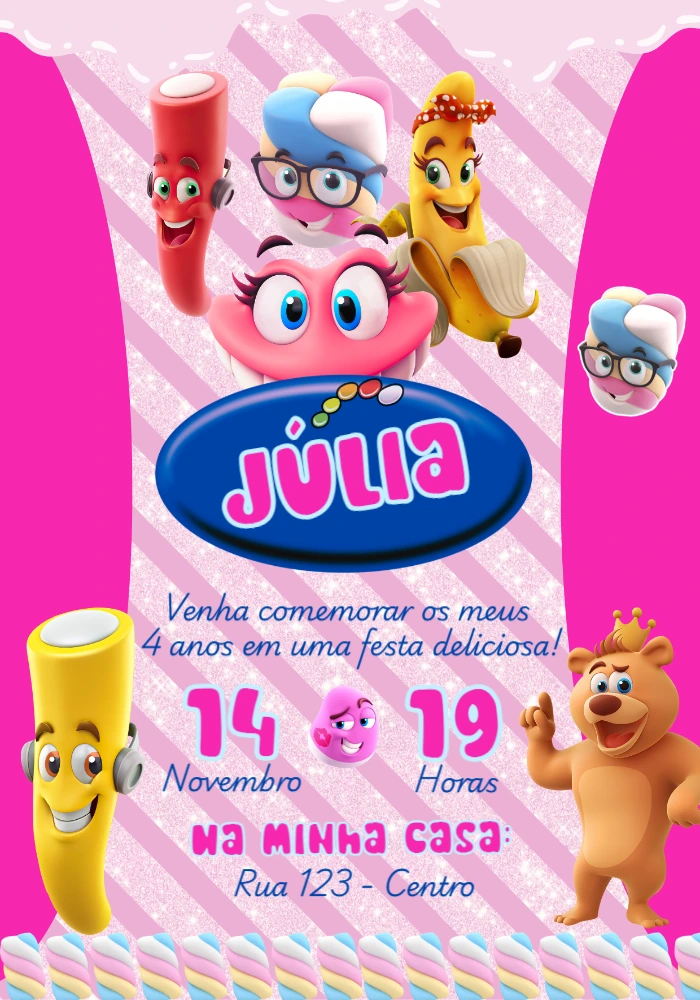 Convite Aniversário Tema Doces Fini para Editar Online