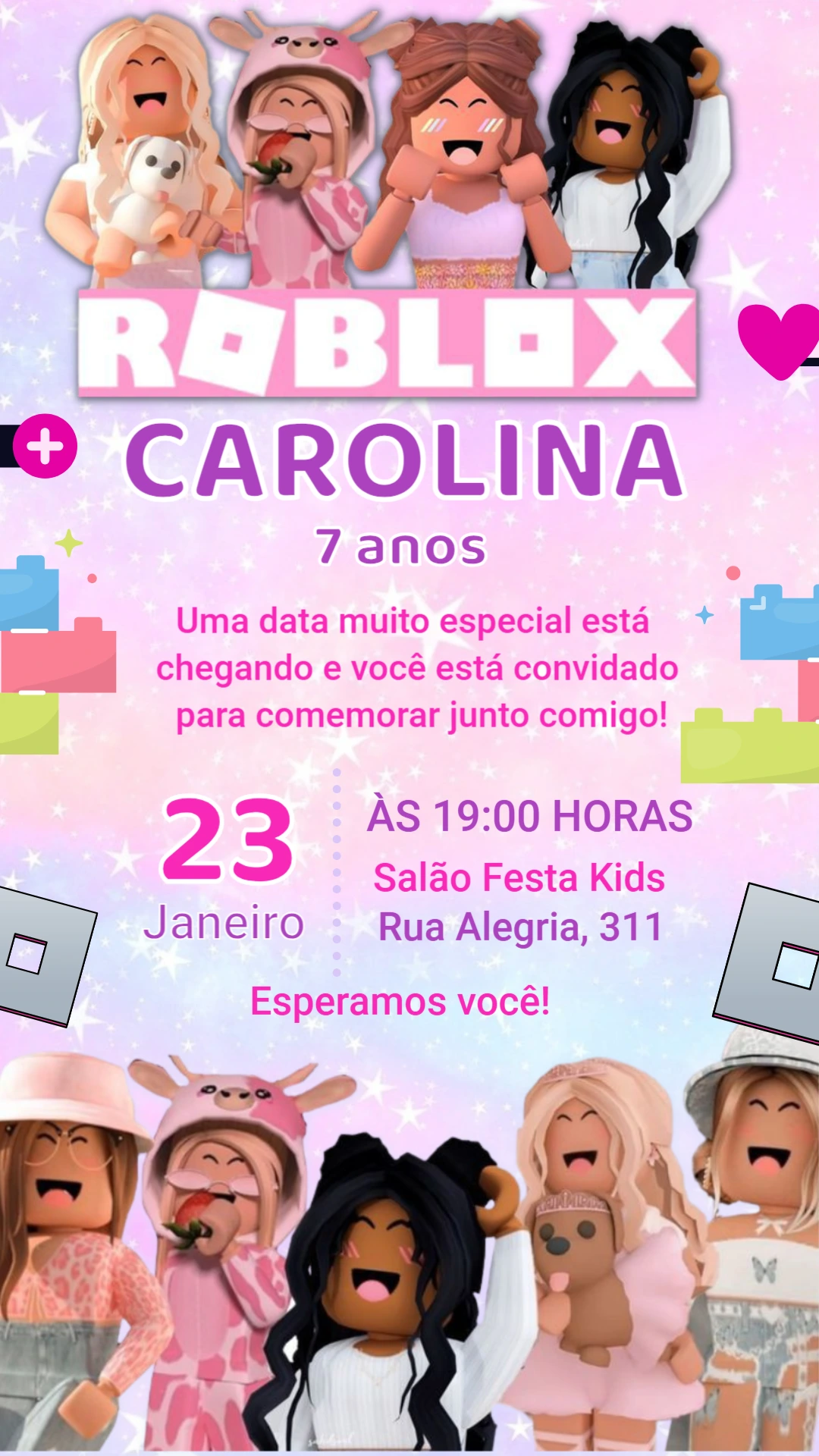 Convite de Aniversário Roblox Menina para Editar Online