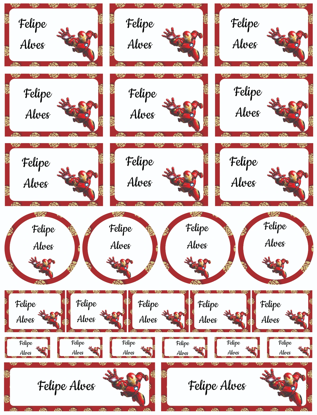 Kit de Etiquetas Homem de Ferro Editável para Imprimir