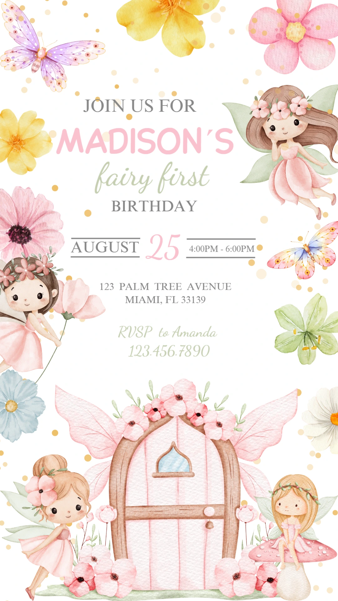 Editable Fairy First Birthday Invitation Template