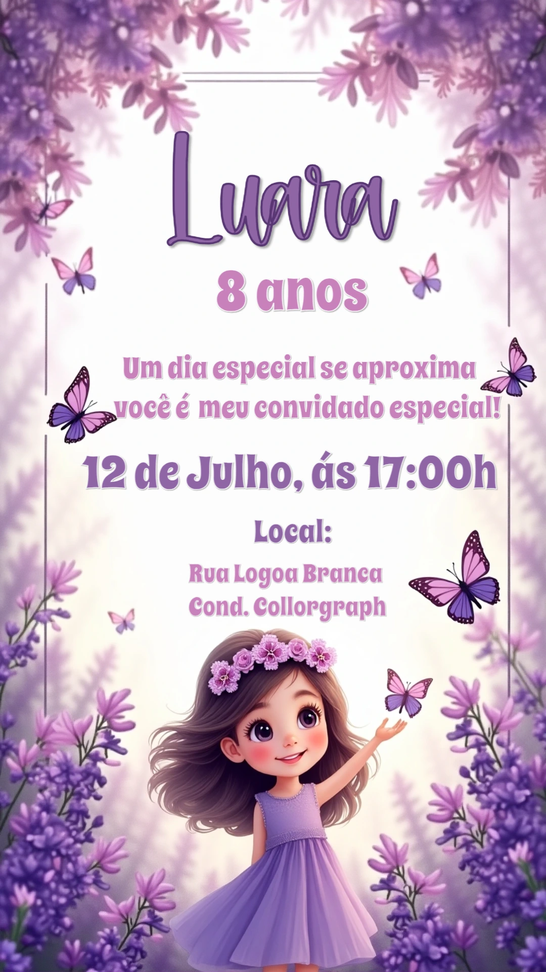 Convite Aniversário Jardim das Borboletas Lilás para Editar