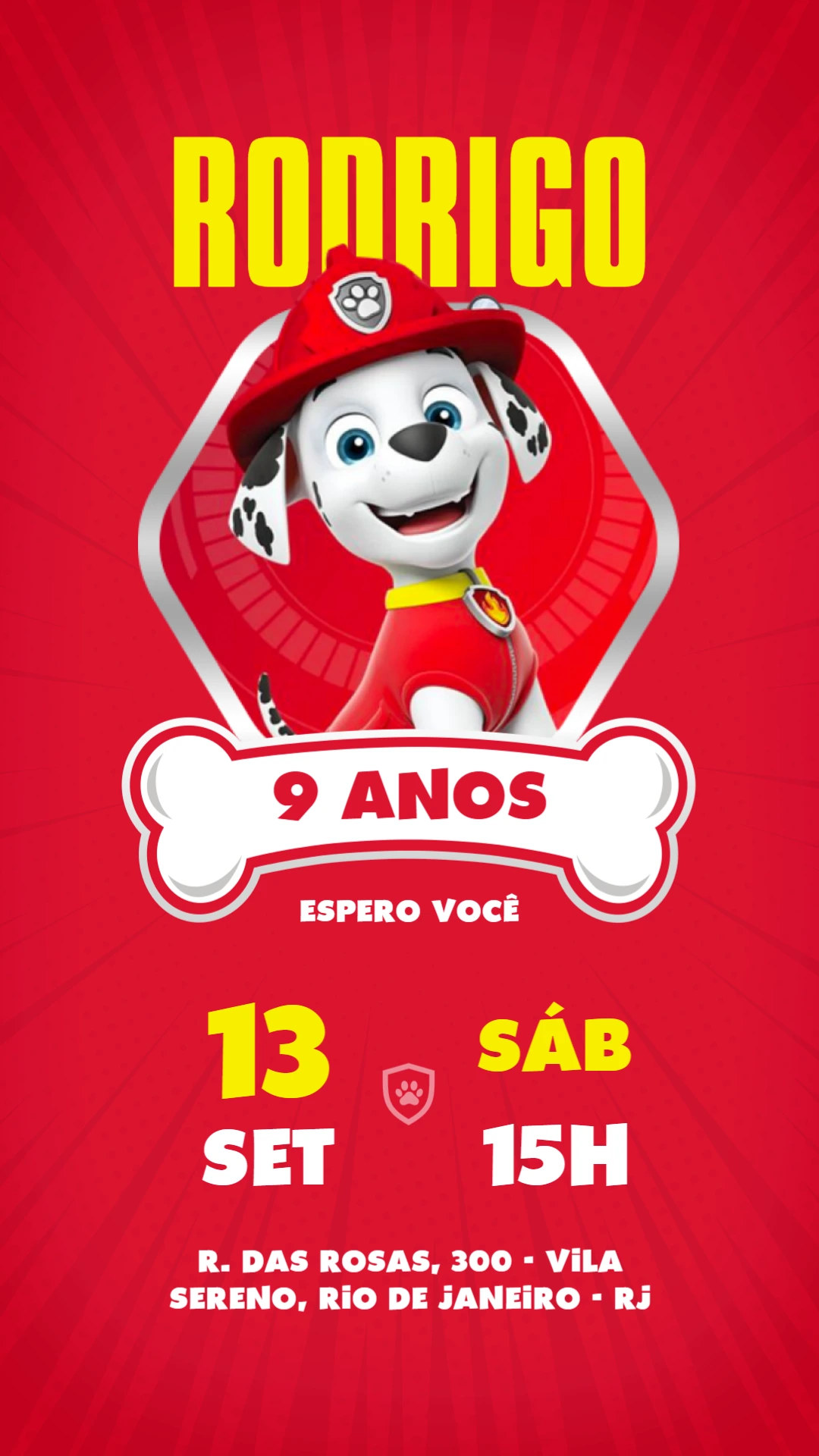 Convite Aniversário Patrulha Canina Marshall para Editar Online