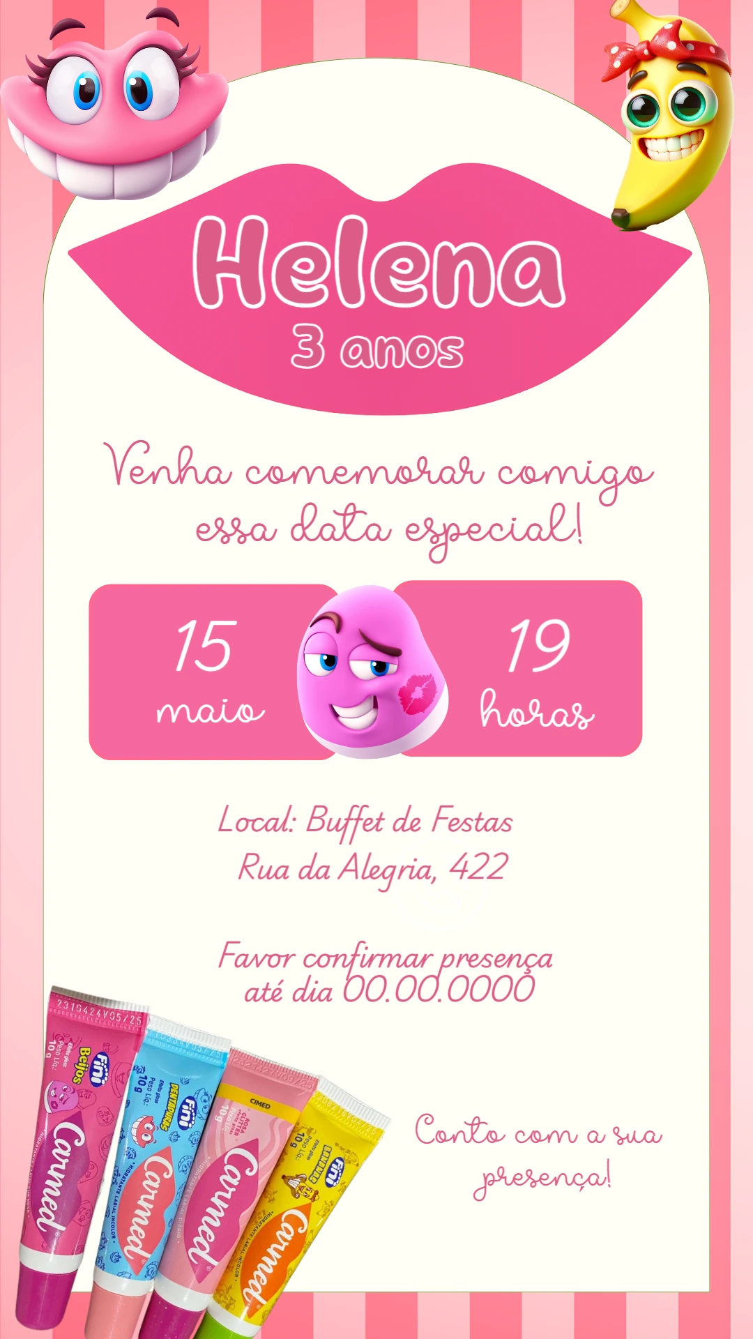 Convite Aniversário Fini Carmed para Editar Online