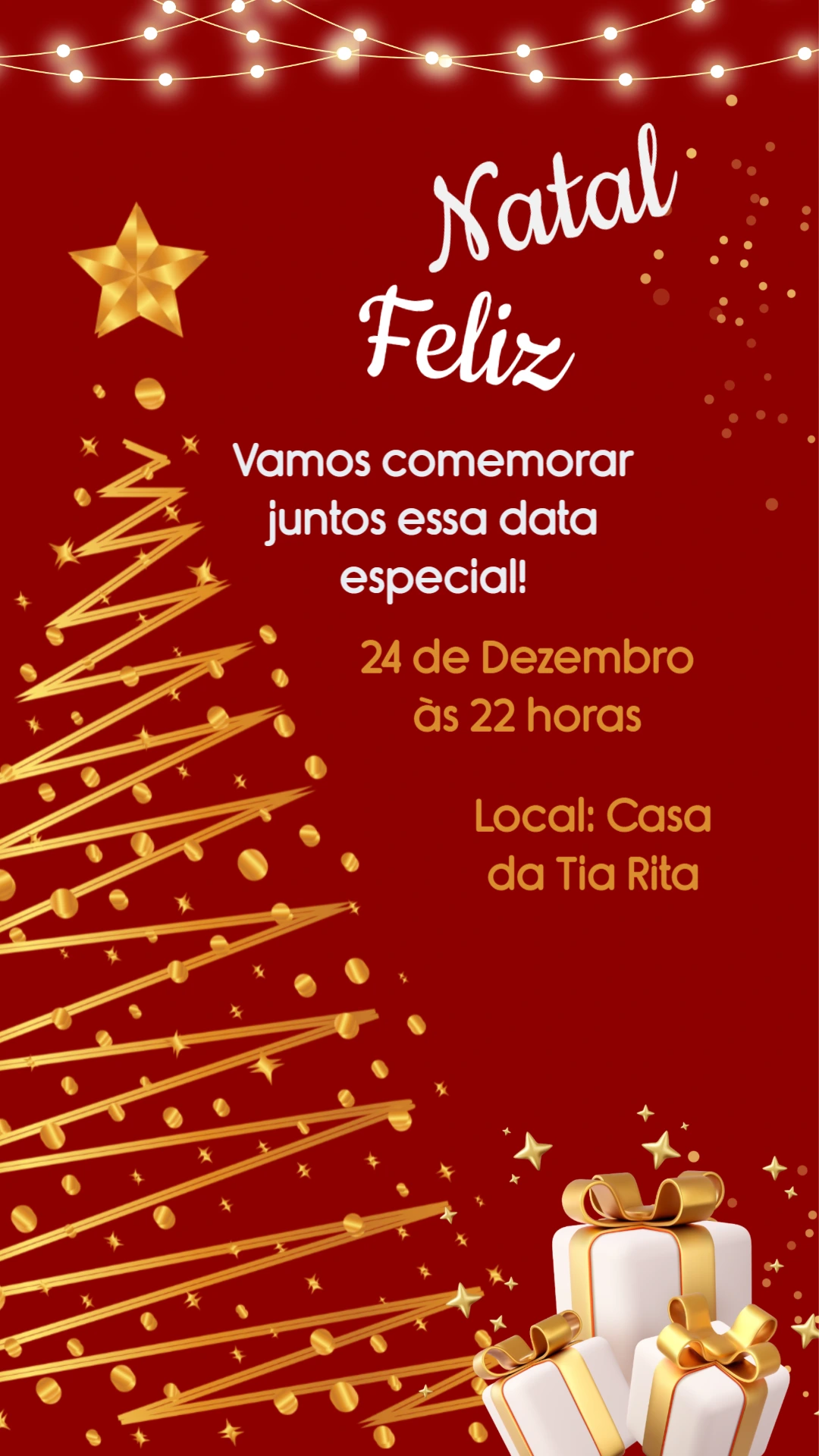 Convite de Natal Elegante com Árvore Dourada para Editar Online