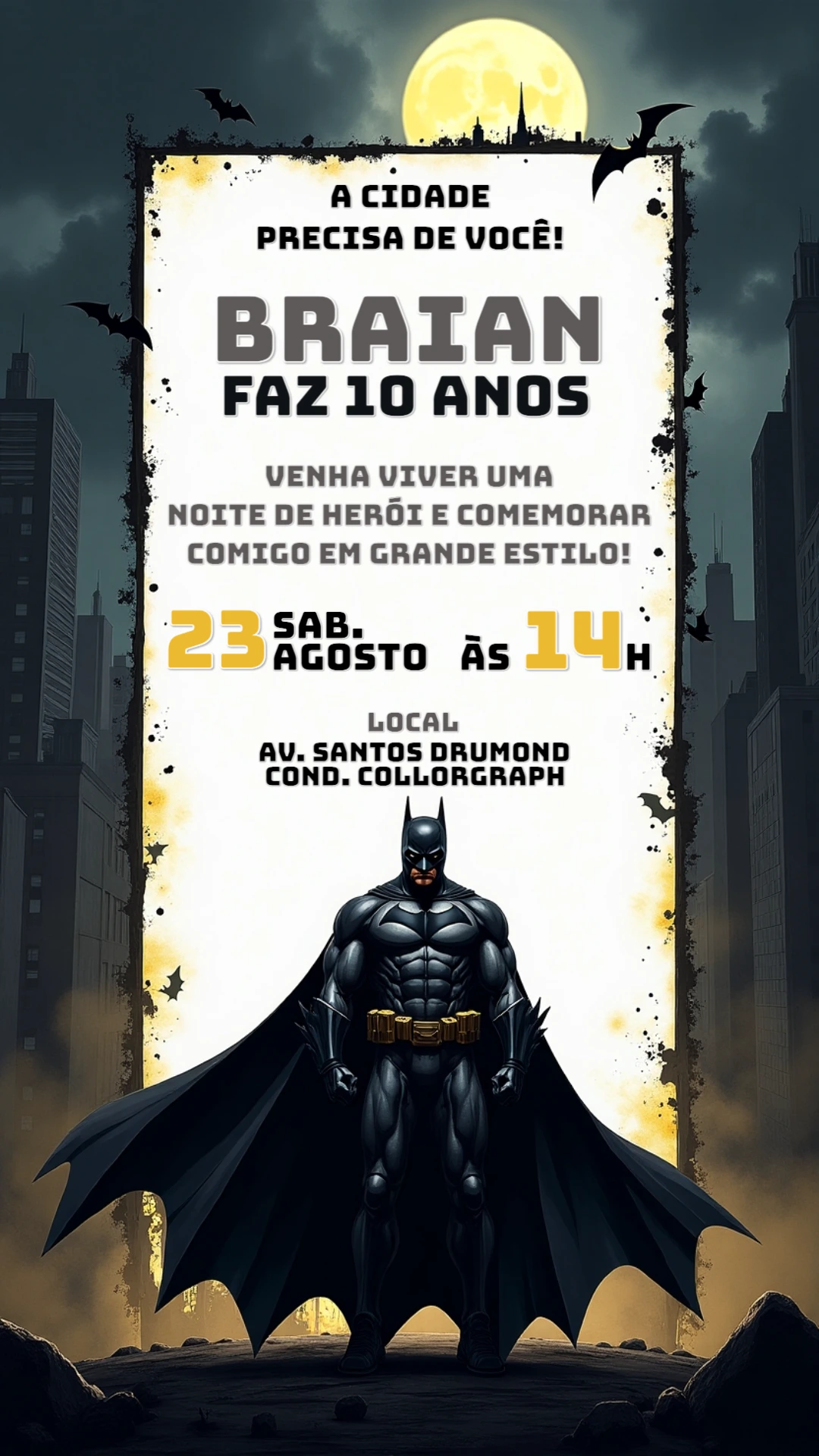 Convite de Aniversário Batman Editável Online para Imprimir