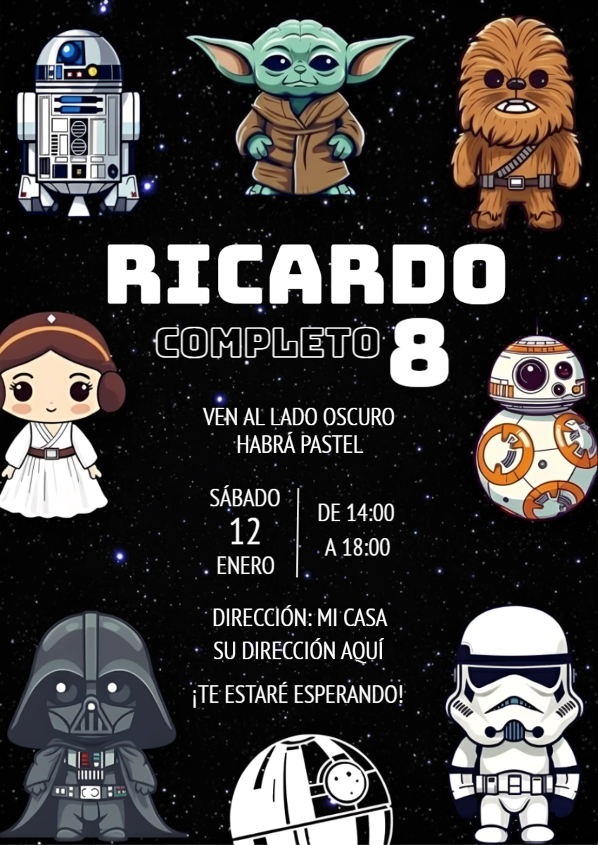 Invitación de Cumpleaños Star Wars Chibi para Editar Online