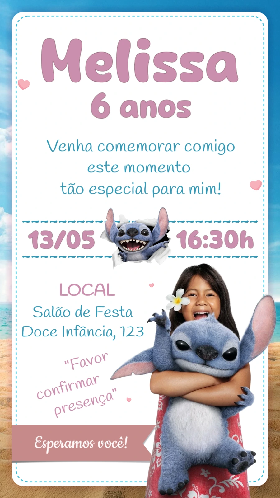 Convite Aniversário Lilo & Stitch Editável para Imprimir