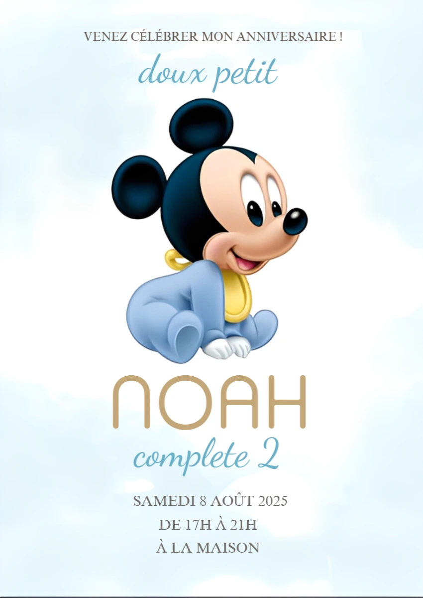 Invitation Anniversaire Bébé Mickey Mouse à Éditer en Ligne