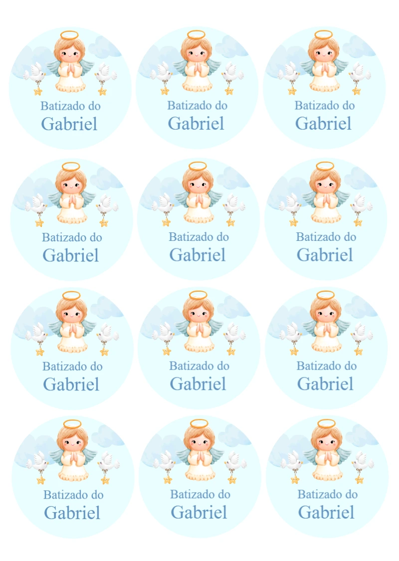 Adesivo de Batizado Anjinho Menino para Editar e Imprimir