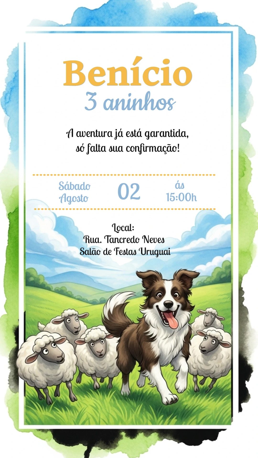 Convite Aniversário Fazendinha com Cachorro Pastor para Editar