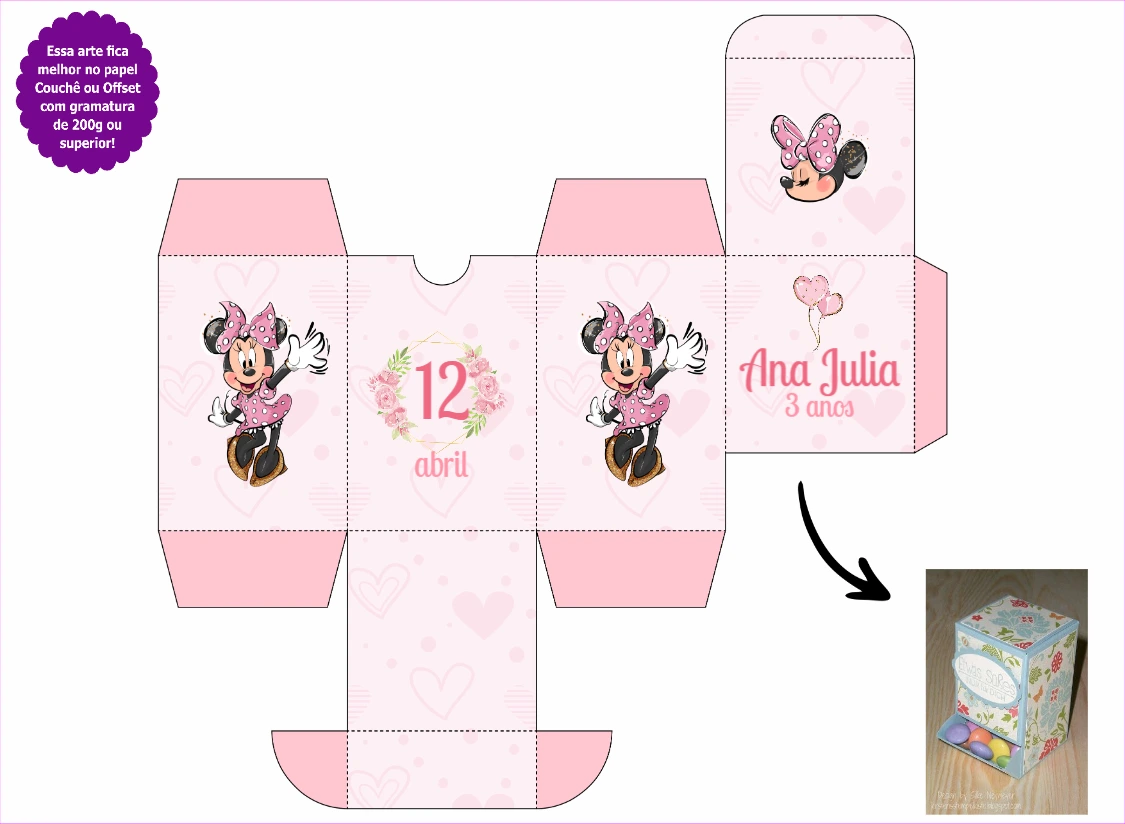 Caixa Baleiro Minnie Rosa Editável para Festa de Aniversário