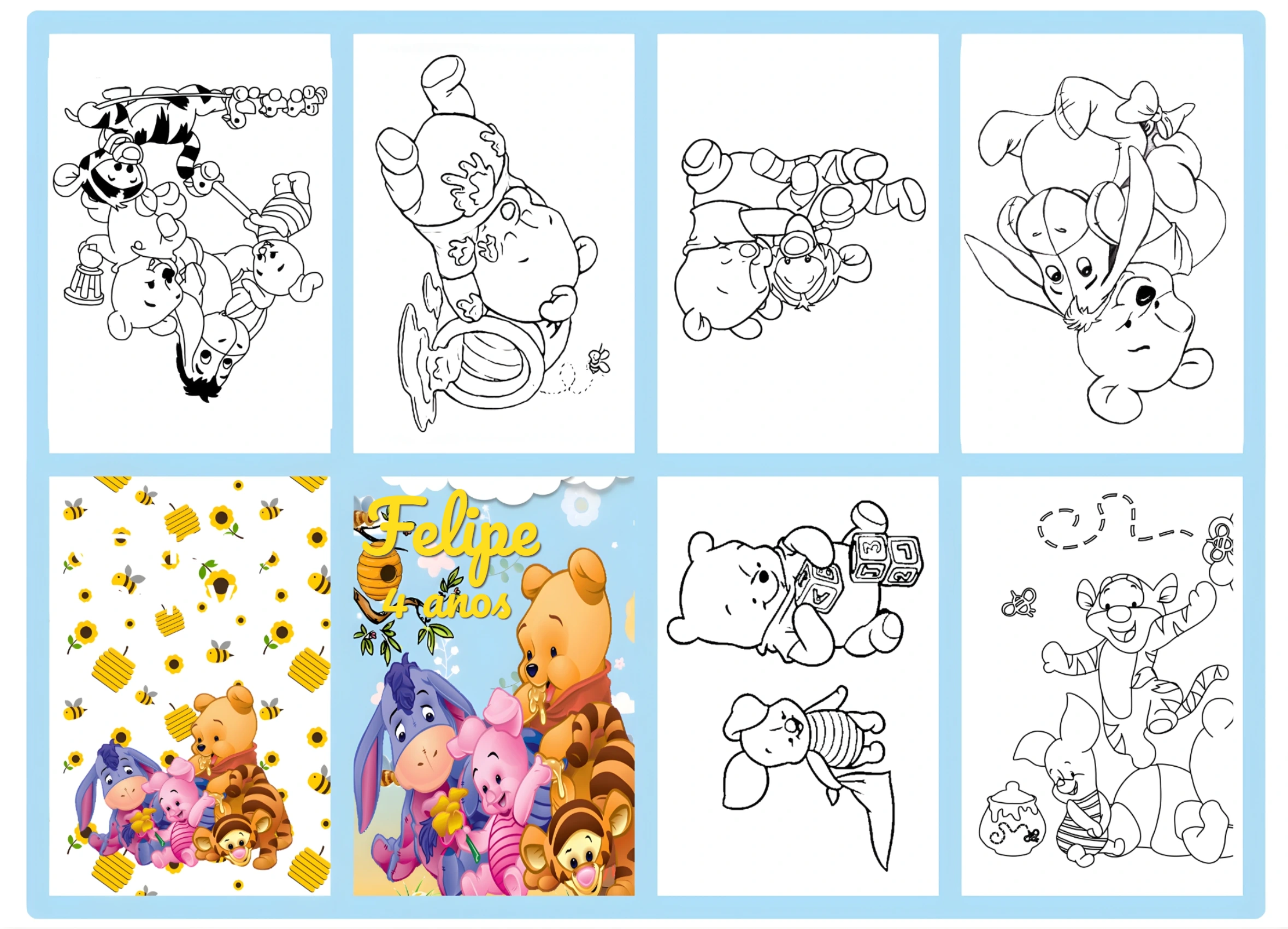 Mini Livro de Colorir Ursinho Pooh e Amigos para Editar